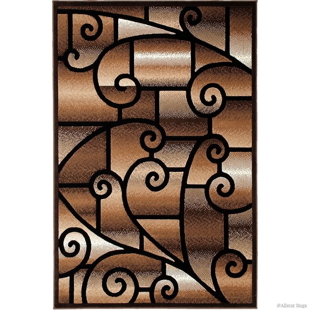 Handmade Black and Brown Abstract Synthetic Rug 5' x 7'