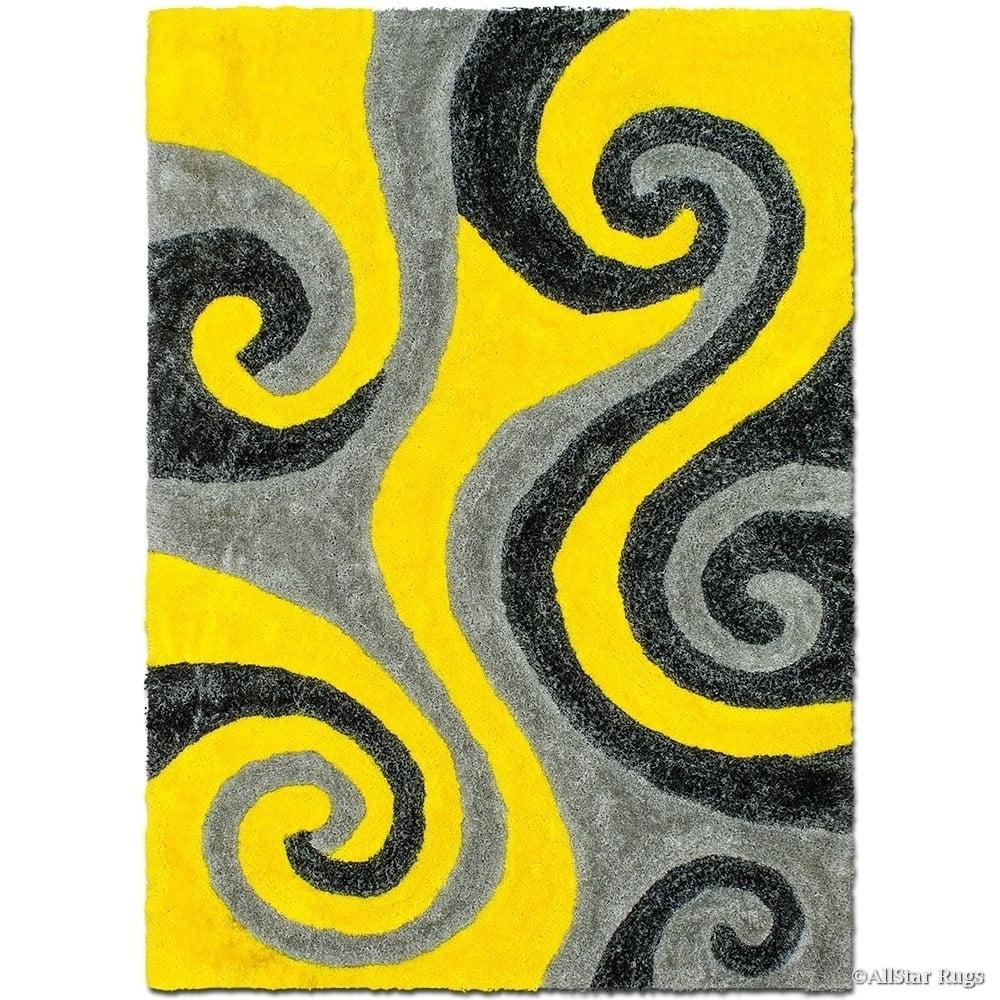 Canary Yellow and Gray Tufted Shag Rug 5' x 7'