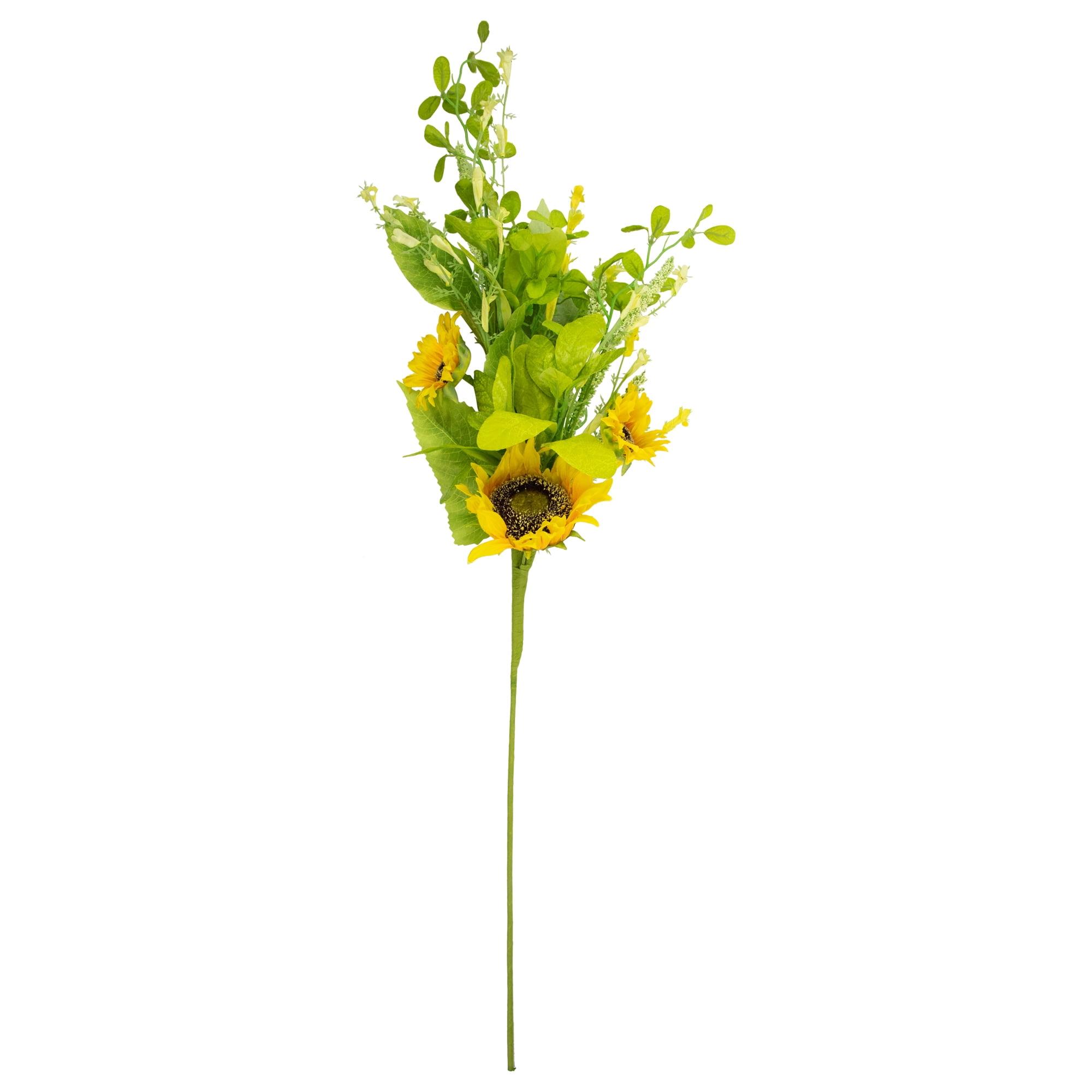 33" Yellow Sunflower and Green Wildflower Silk Spray