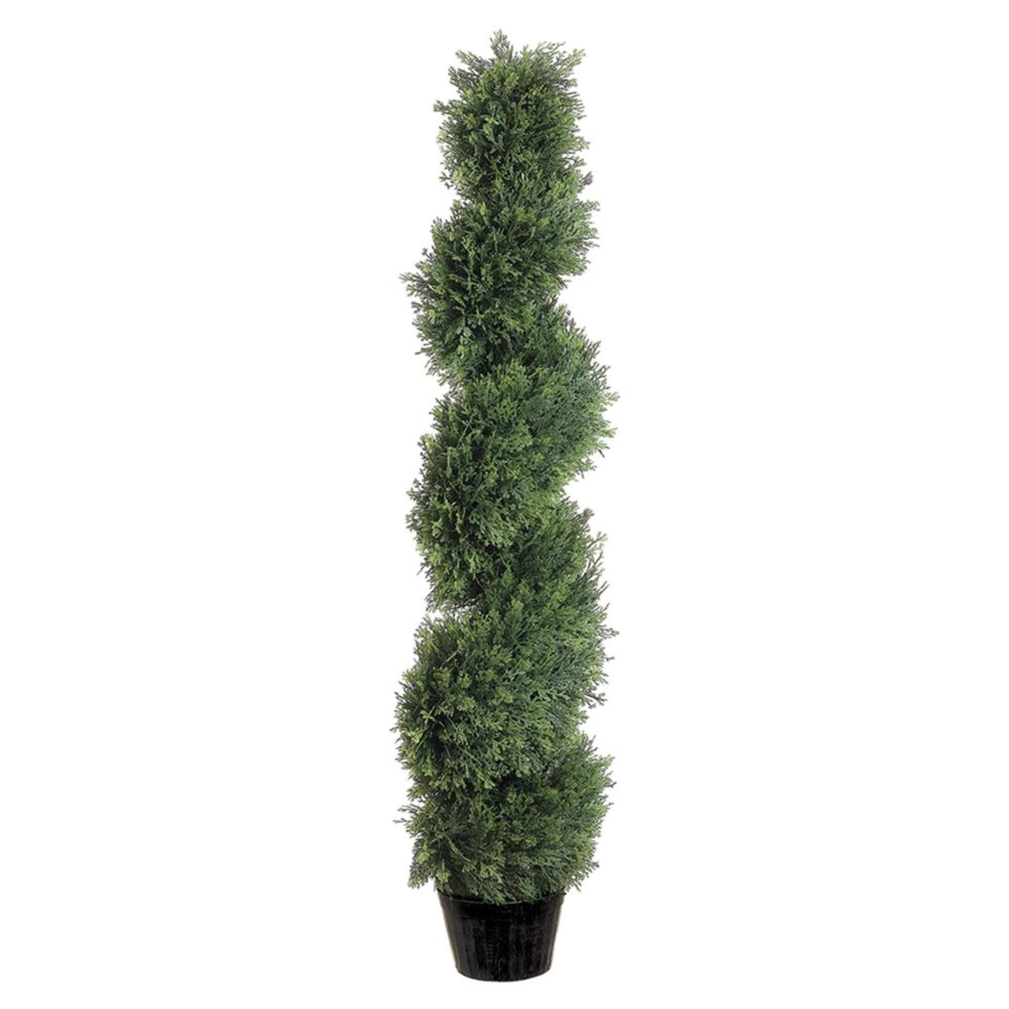 Allstate 4' Artificial Spiral Cedar Topiary with Black Pot