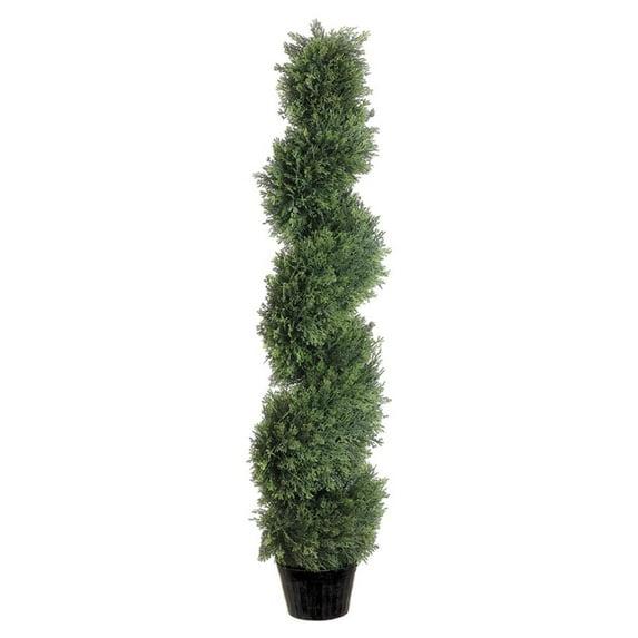 Allstate 4' Artificial Spiral Cedar Topiary with Black Pot