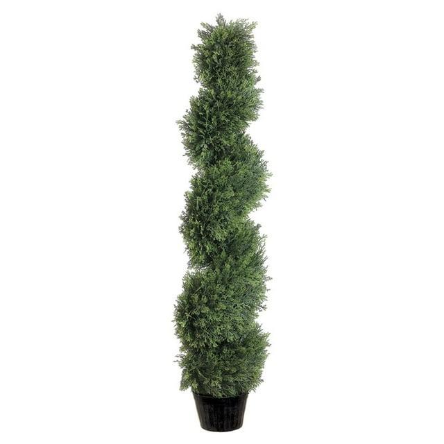 Allstate 4' Artificial Spiral Cedar Topiary with Black Pot