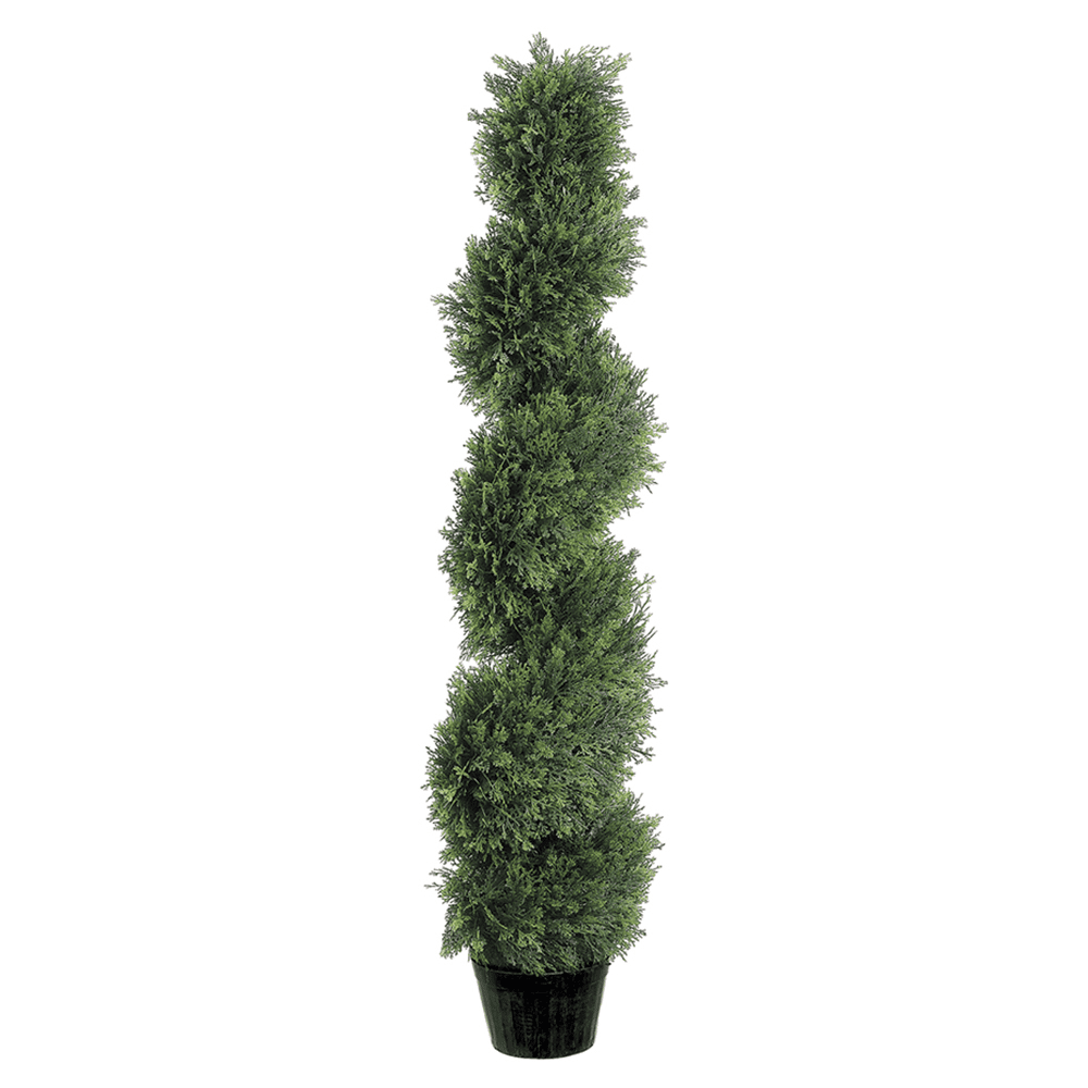 Elegant 4' Spiral Cedar Topiary in Black Pot with Clear Lights