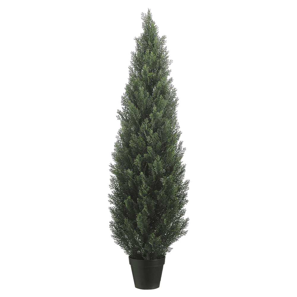 Lush Green Silk Cedar Tabletop Topiary in Plastic Pot, 60"