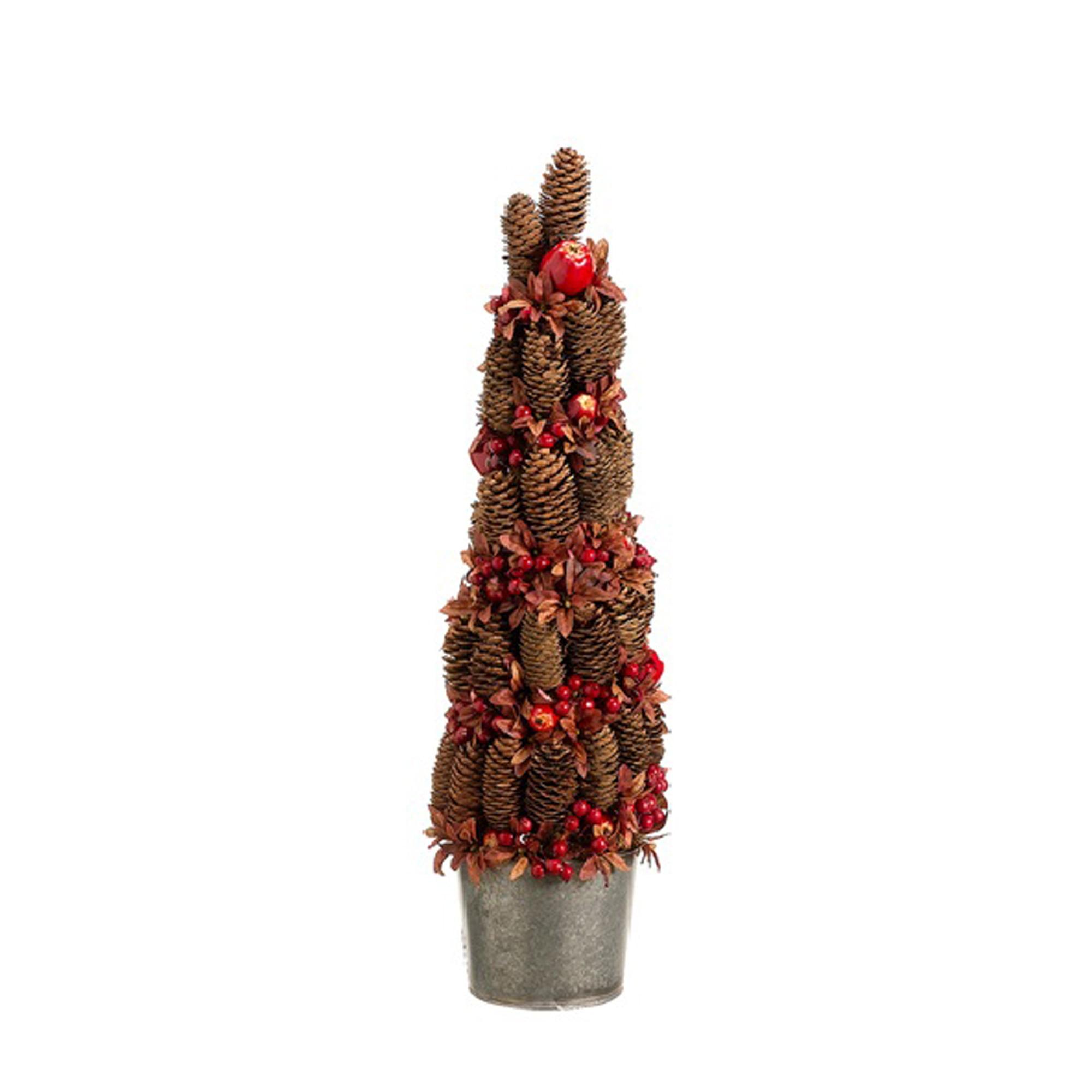 Modern 2' Potted Pine Cone and Crab Apple Christmas Tree