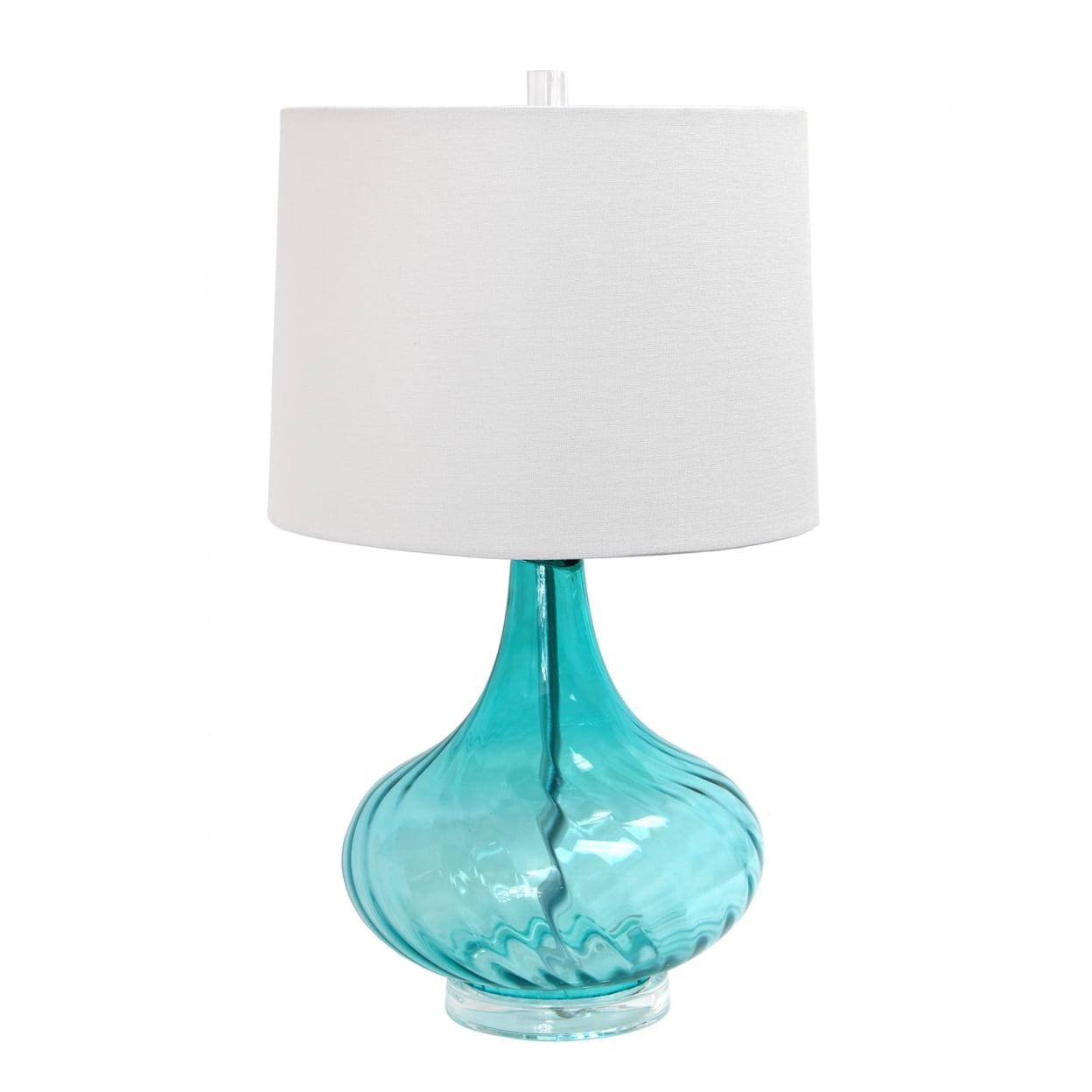 Light Blue Glass Gourd Table Lamp with White Fabric Shade