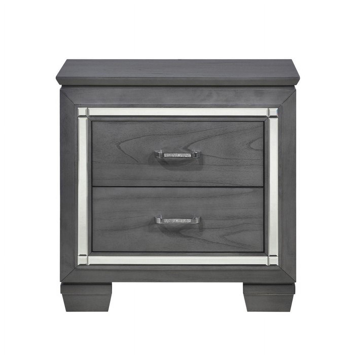 Gray 2-Drawer Nightstand with Beveled Mirror Accent