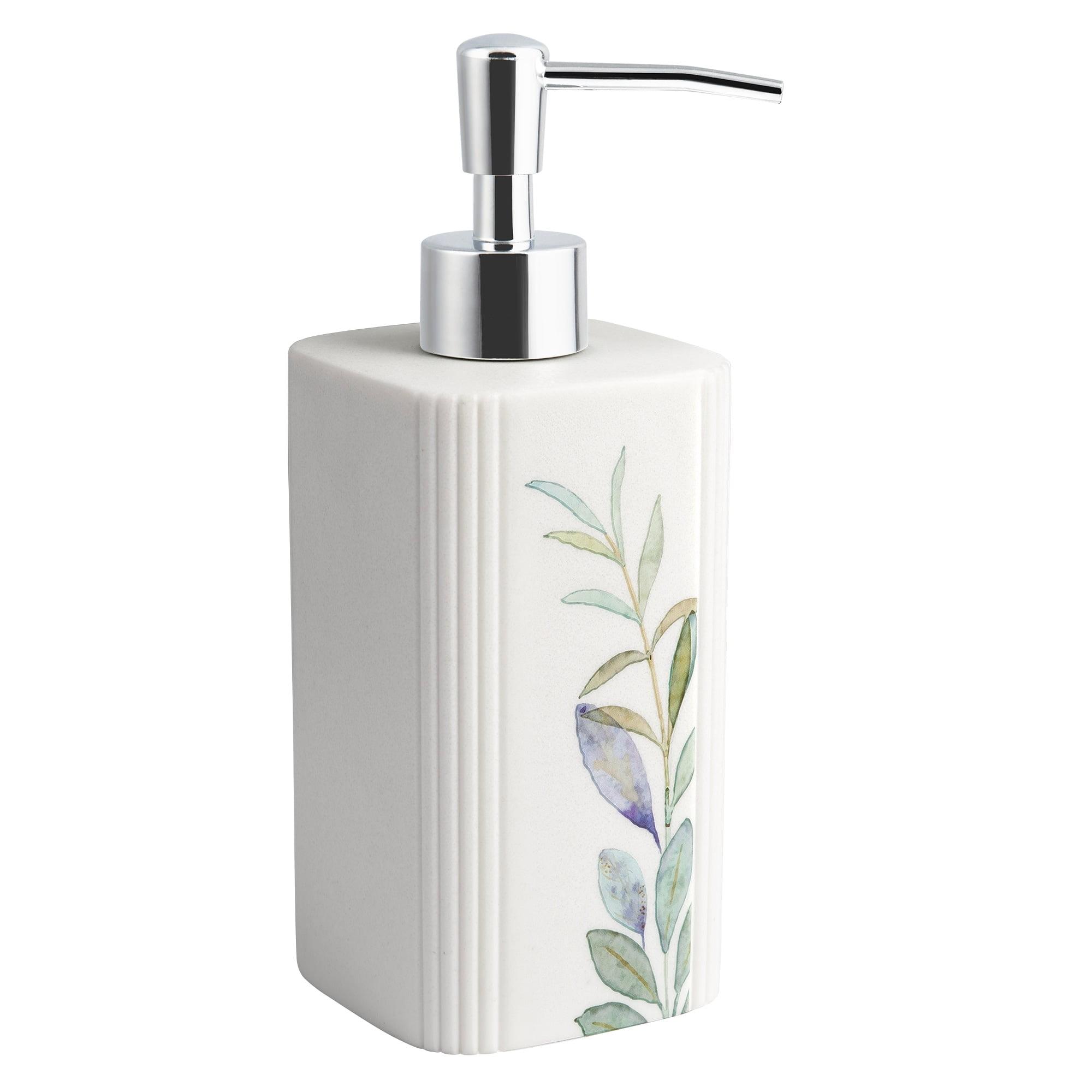 White Resin Botanical Soap and Lotion Pump with Chrome Finish