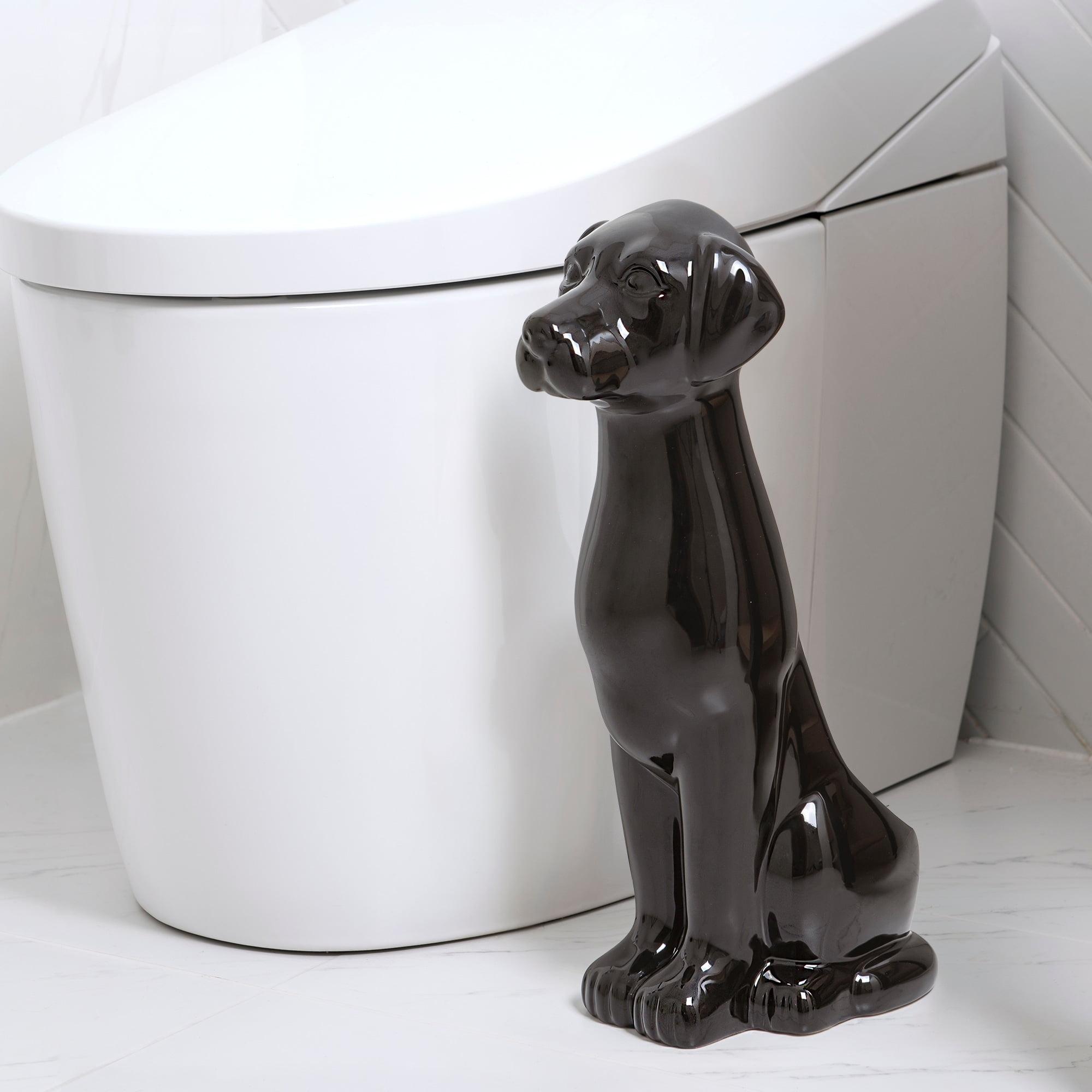 Black Ceramic Labrador Toilet Brush Holder with Plastic Brush