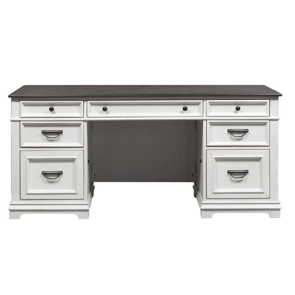 White Cottage Executive Desk with Charcoal Top and Storage