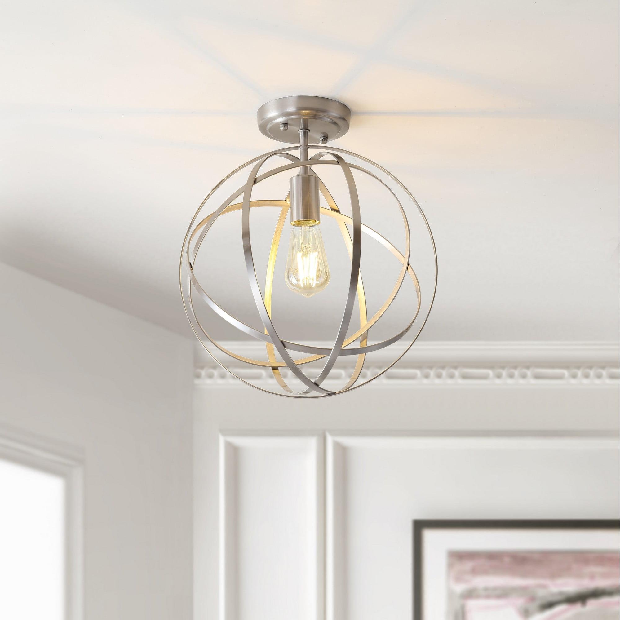 Contemporary Nickel Globe LED Flush Mount Pendant 13"