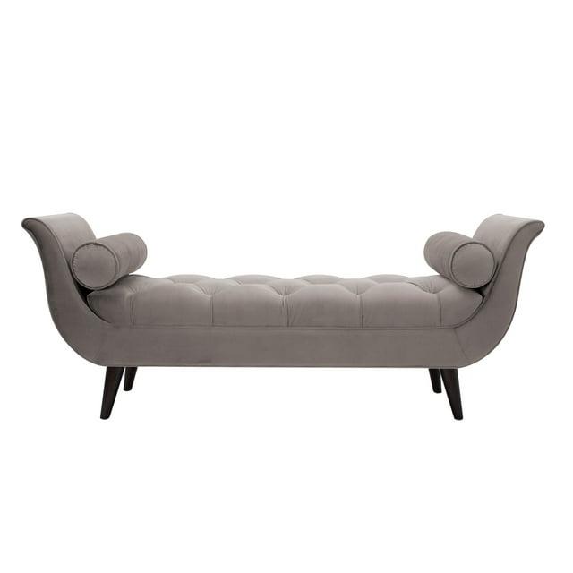 TiramisuBest Tufted Flared Arm Entryway Bench, Upholstered Long Accent Bench with Pillows, Solid Wood Legs,Gray, 64.5¡±