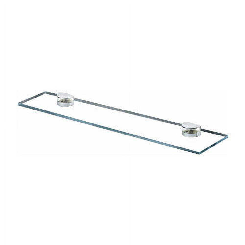 Polished Chrome 18" Glass Wall Shelf with Wood Accents