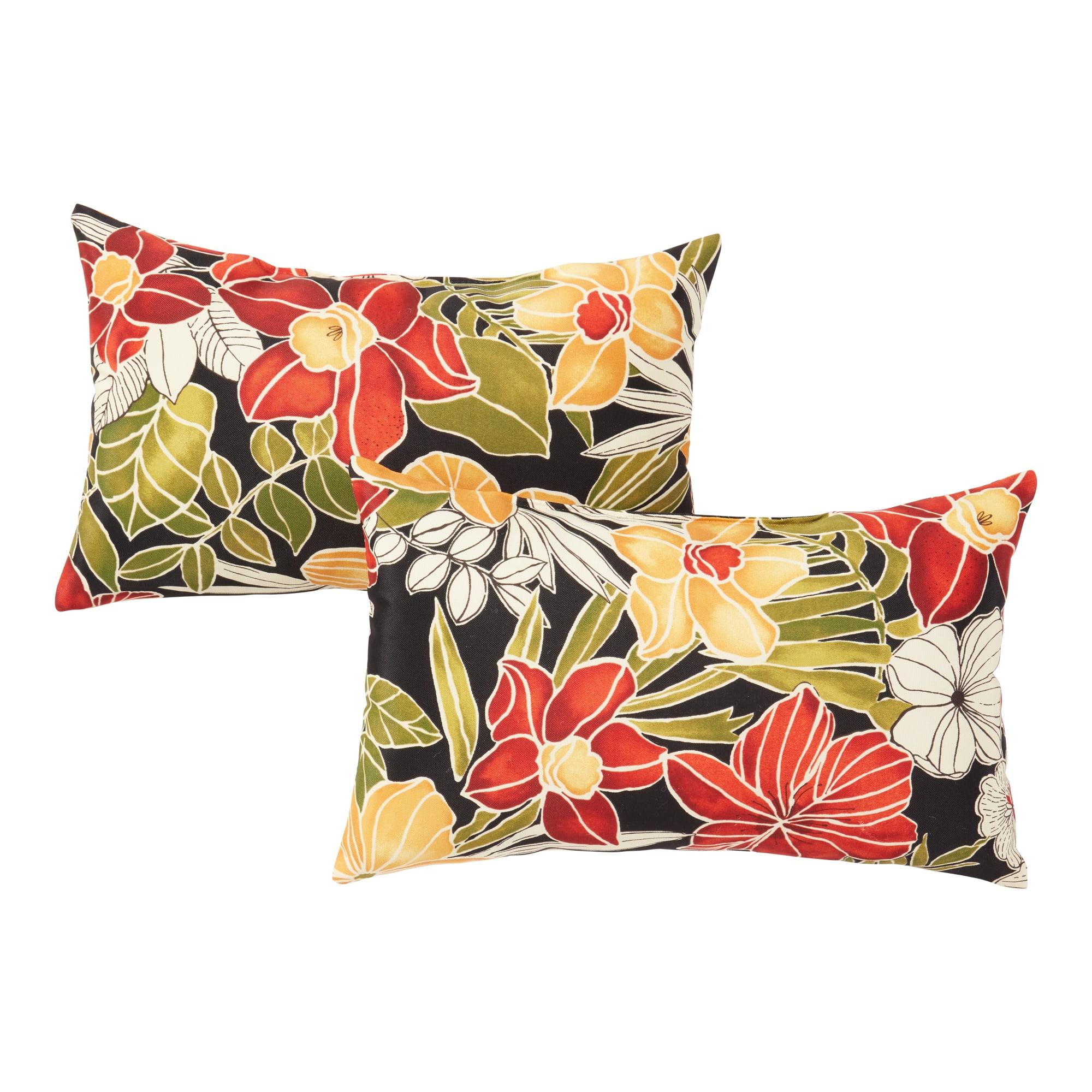 Aloha Black Floral Weather-Resistant 19x12 Outdoor Throw Pillow Set