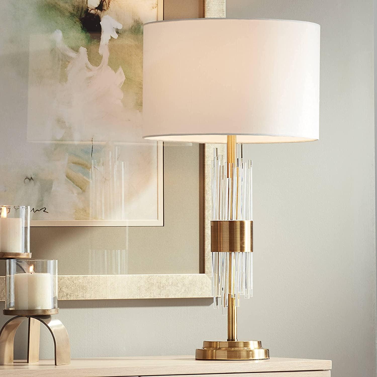 Aloise 24" Brass Metal and Glass Table Lamp with White Drum Shade