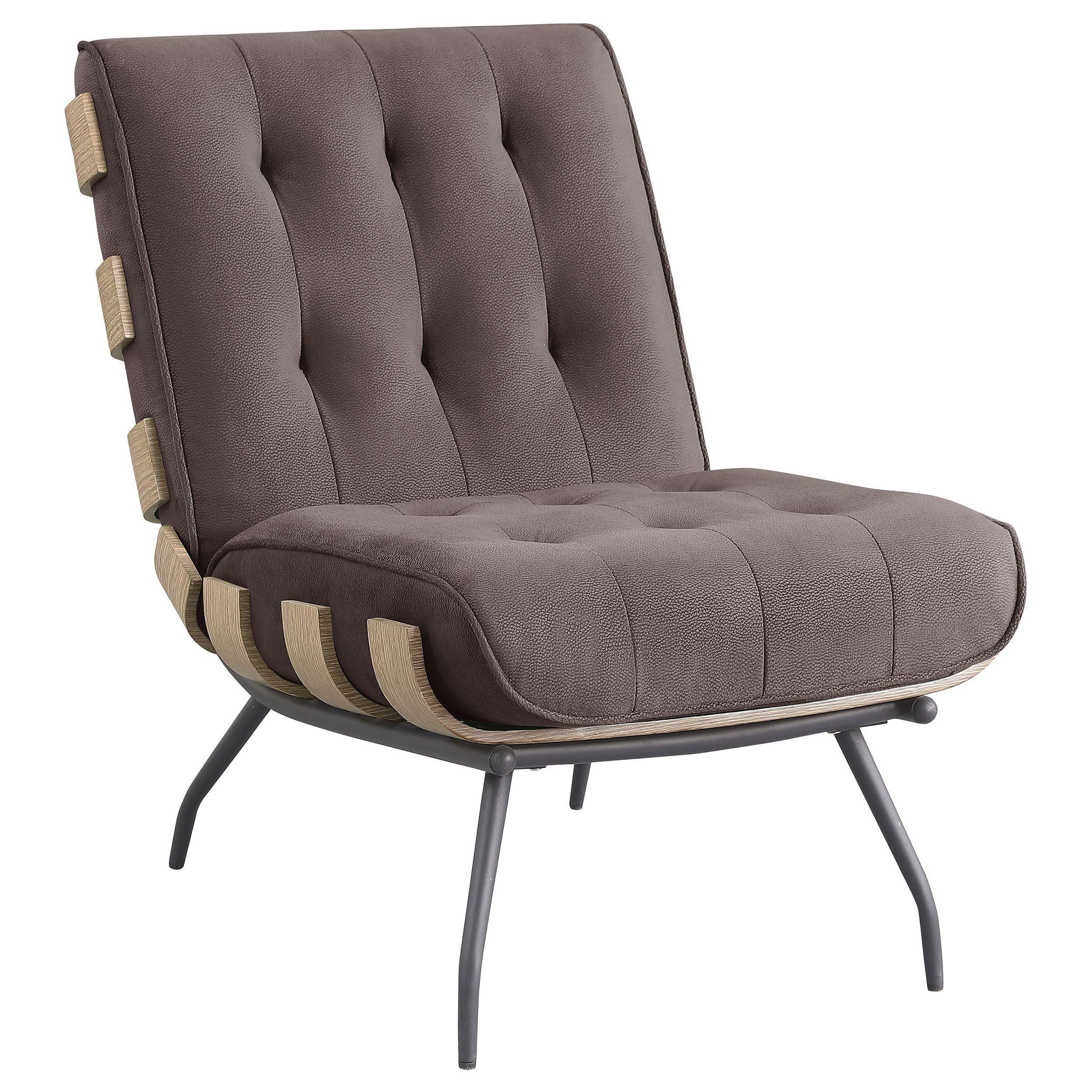 Mid-Century Modern Dark Brown Velvet Metal Accent Chair