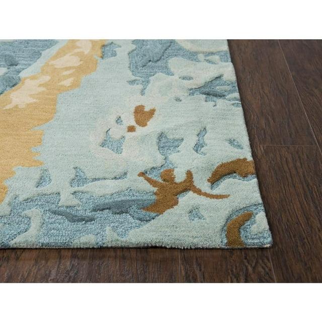 Alora Decor Flare 2'6" x 8' Abstract Blue/Grey/Teal/Gold Hand-Tufted Area Rug