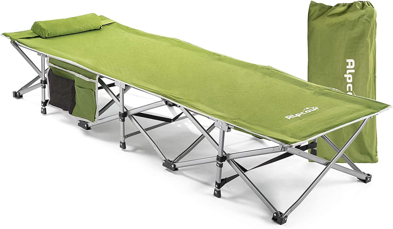 Alpcour Compact Folding Camping Cot - Single Person, Heavy Duty, Indoor & Outdoor Bed with Pillow