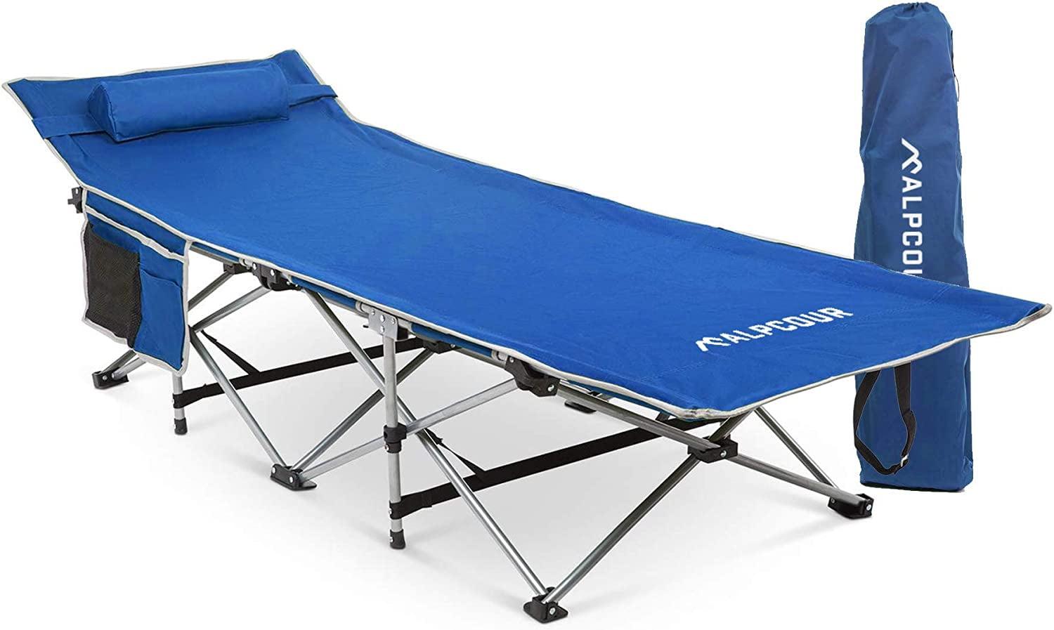 Alpcour Alpcour Folding Camping Cot - Compact Single Person Bed with Pillow for Indoor & Outdoor Use