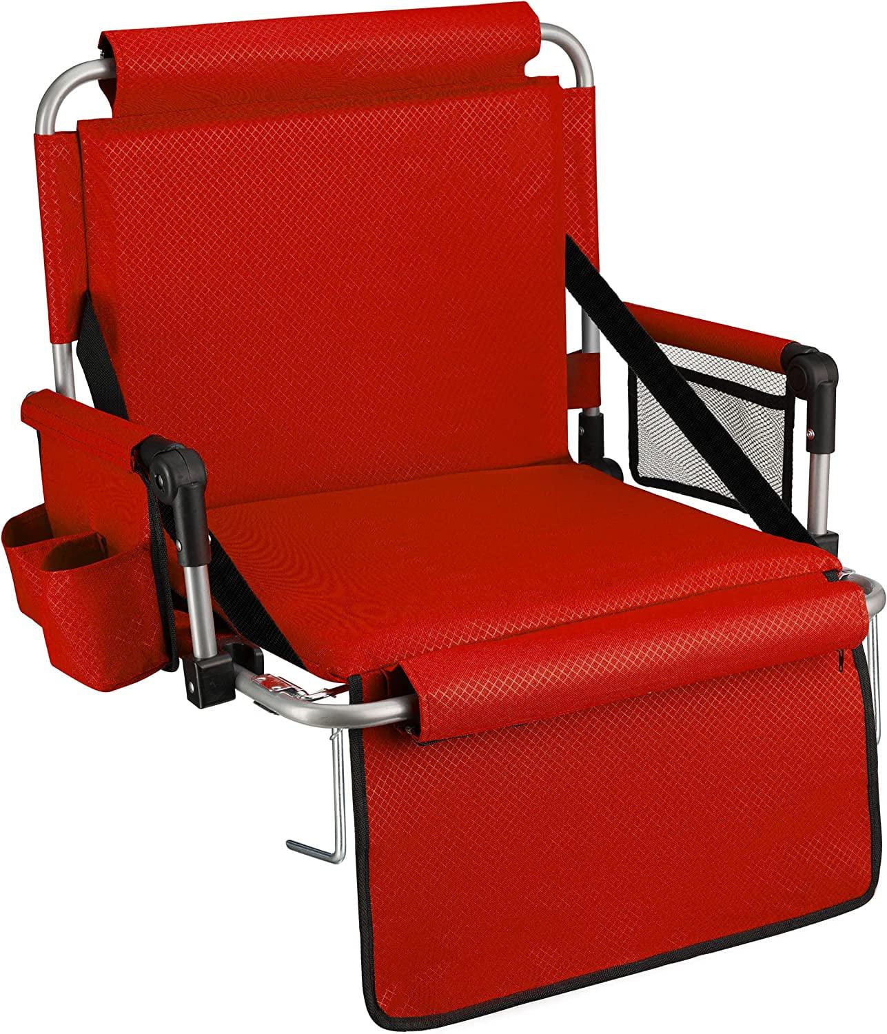 Alpcour Stadium Seat - Foldable, Padded Bleacher Chair with Backrest, Armrest, Pockets, & Cup Holder - Red