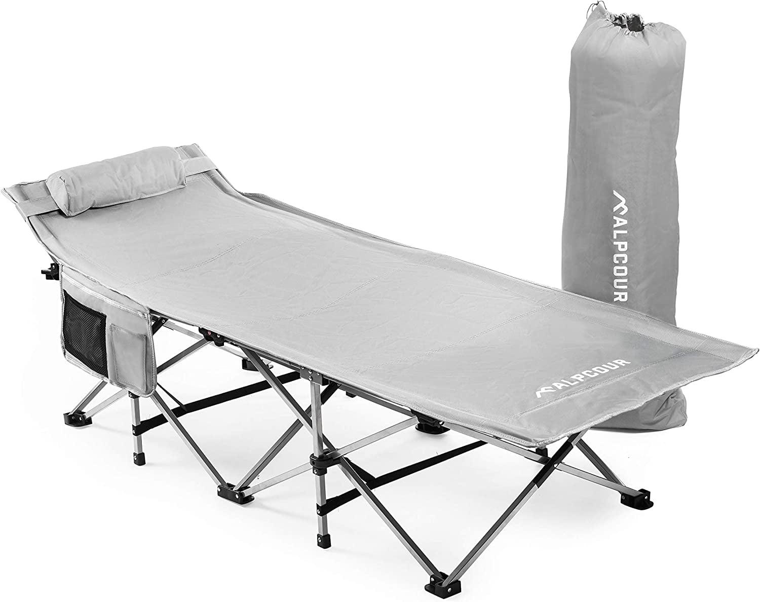 Alpcour XL Camping Cot - Compact Folding Bed for Adults & Kids with Pillow - 500 Lbs Capacity