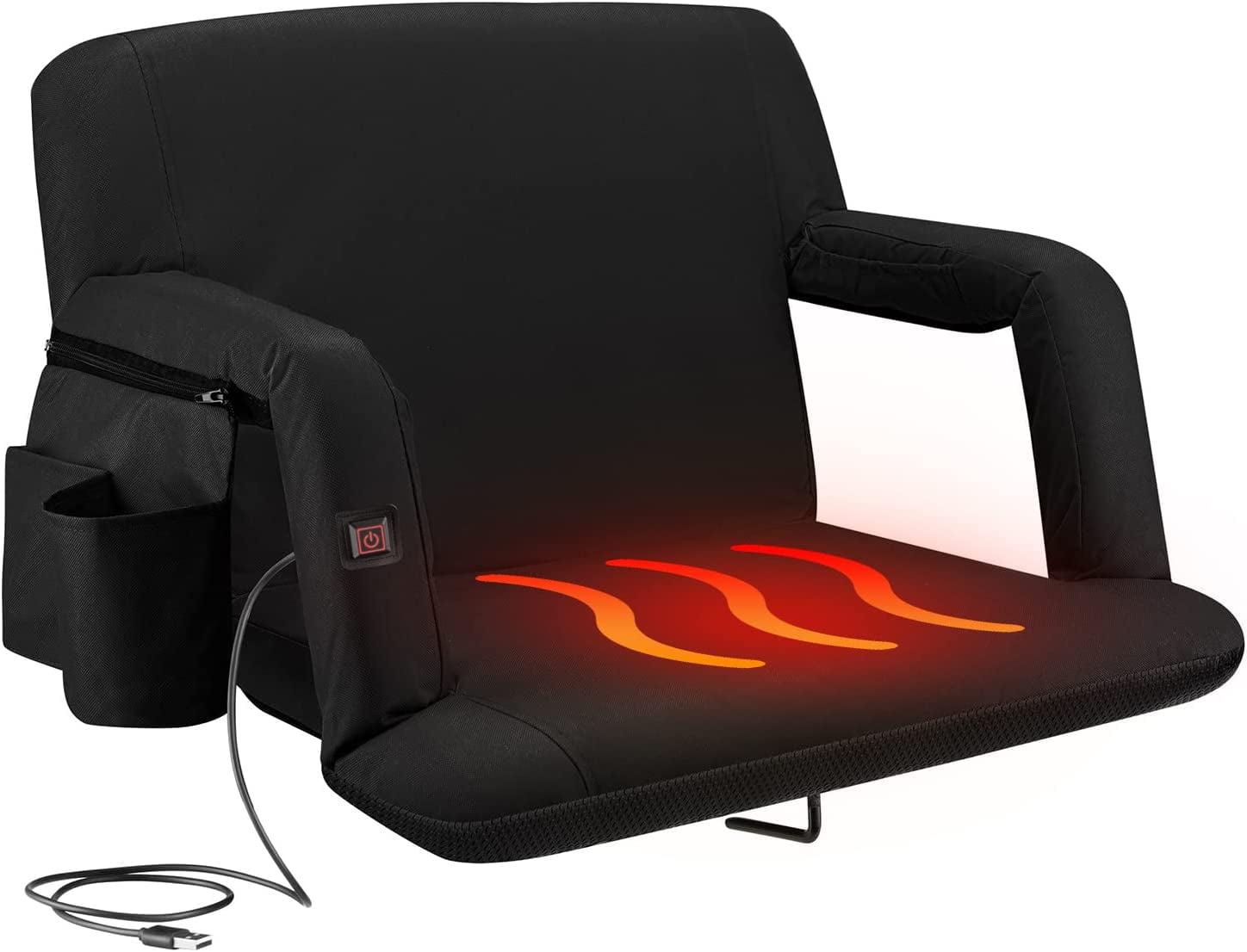 Extra Wide Heated Reclining Stadium Seat - Waterproof Foldable Chair, Thick Padding & Back Support