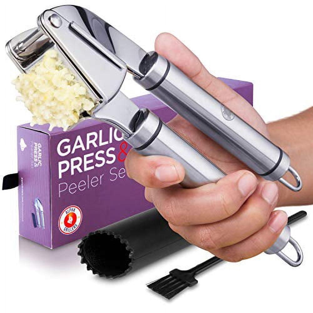 Alpha Grillers Stainless Steel Garlic Press and Peeler Set