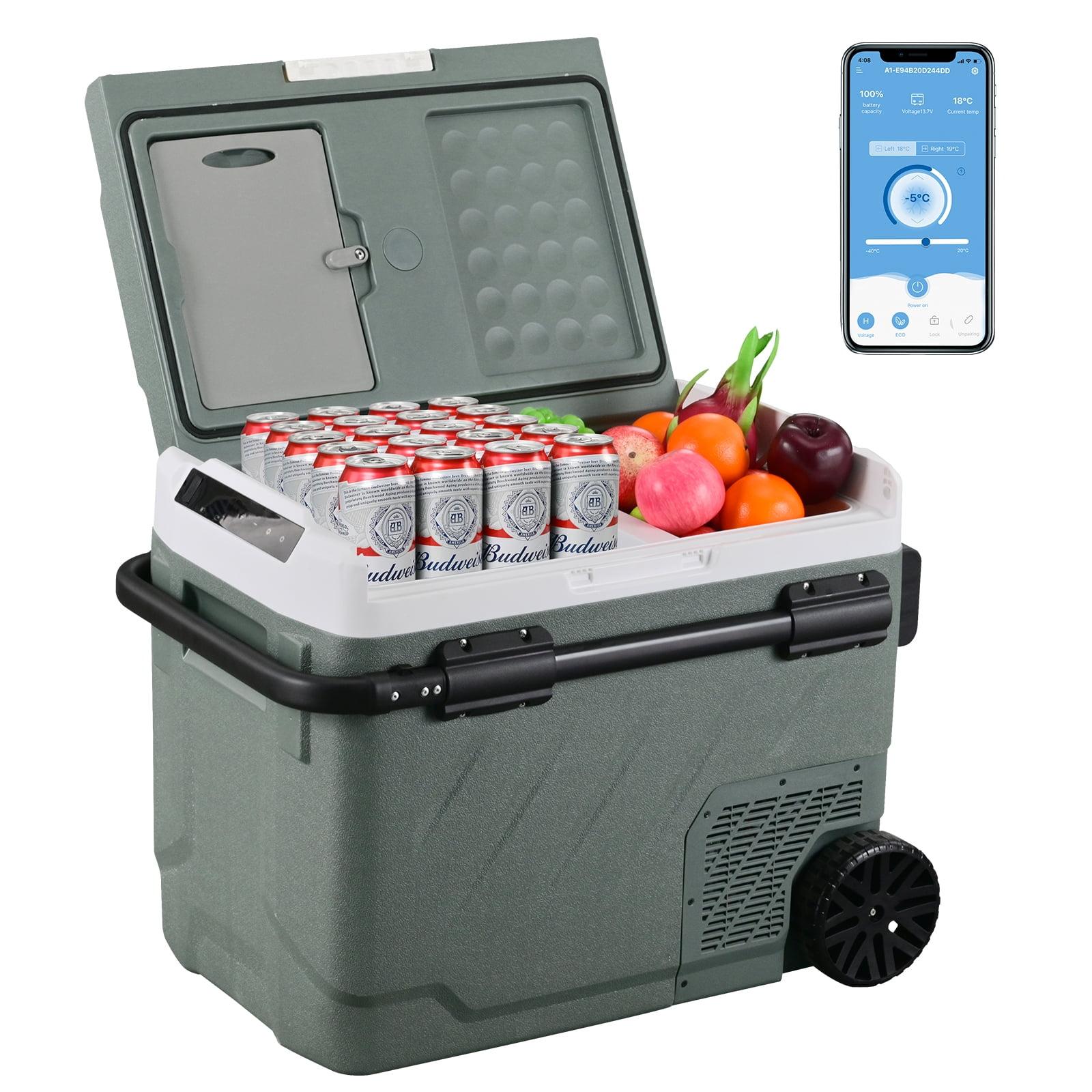 Alpicool 52Qt Dual Zone Portable Car Refrigerator, 12V/24V/220V Portable Car Fridge, With APP Smart Design to Remote Control Temperature, Large Capacity Cooler and Freezer, Wheels & Retractable Handle for Easy Move Anywhere