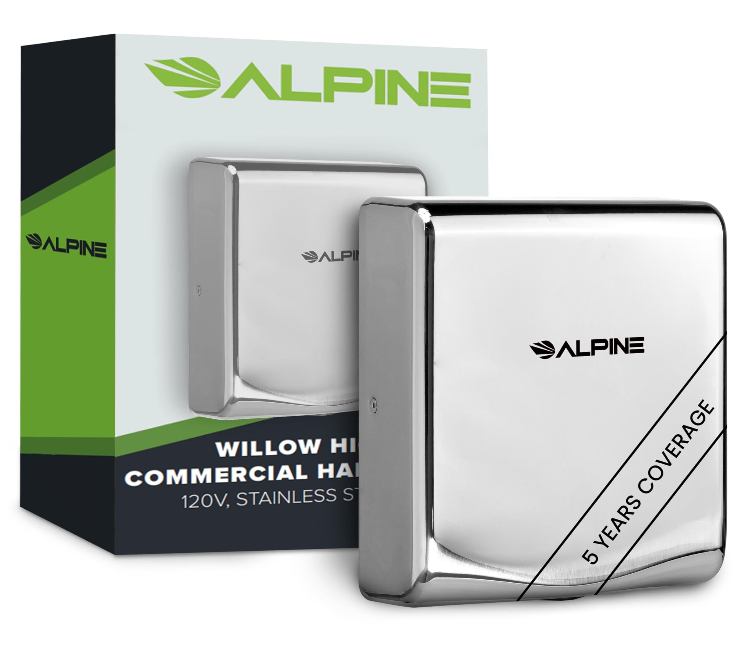 Alpine Industries Willow Commercial Stainless Steel High Speed Automatic Electric Hand Dryer with Wall Guard