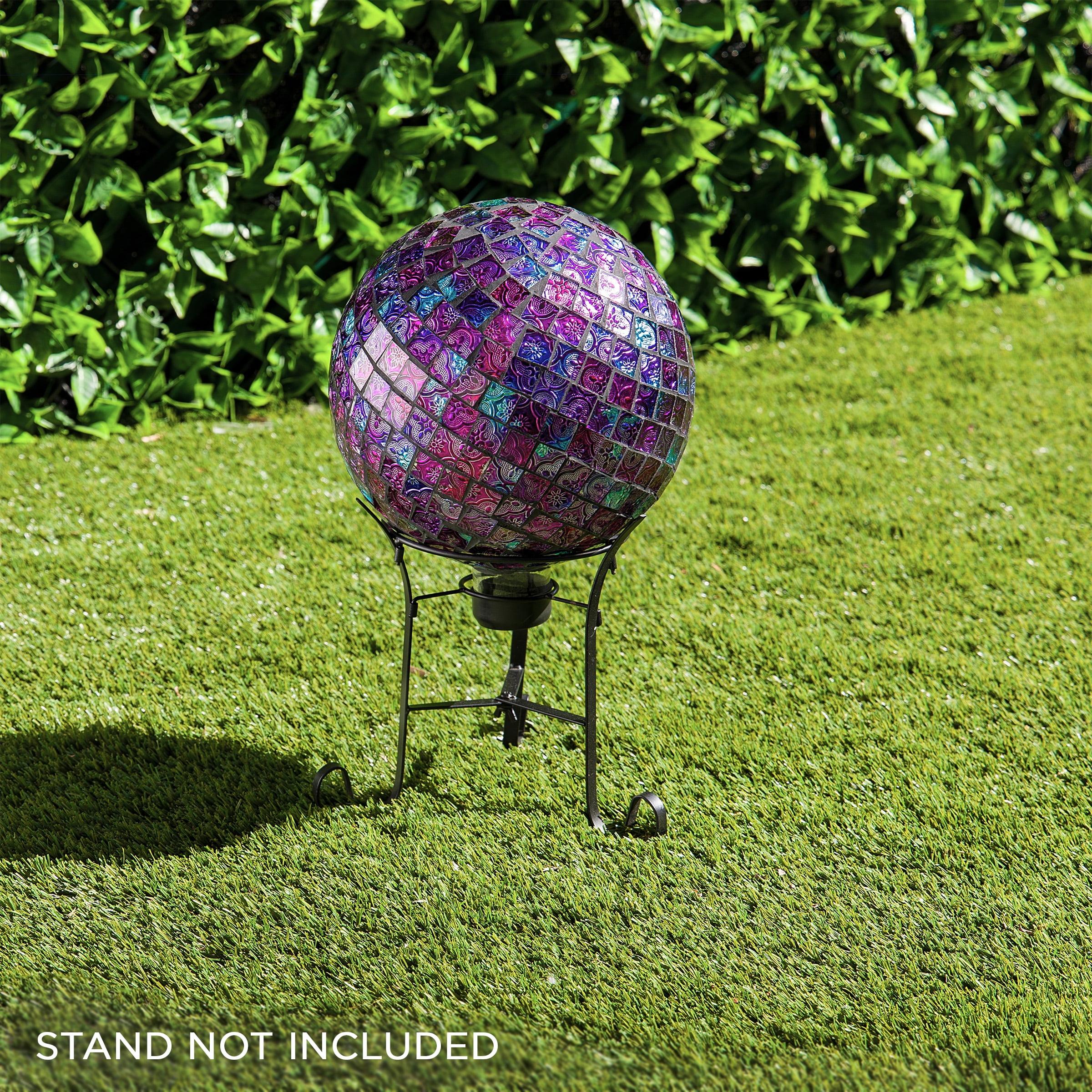 12" x 10" Indoor/Outdoor Embossed Pattern Glass Gazing Globe Purple - Alpine Corporation: Durable Polystone, LED Lights