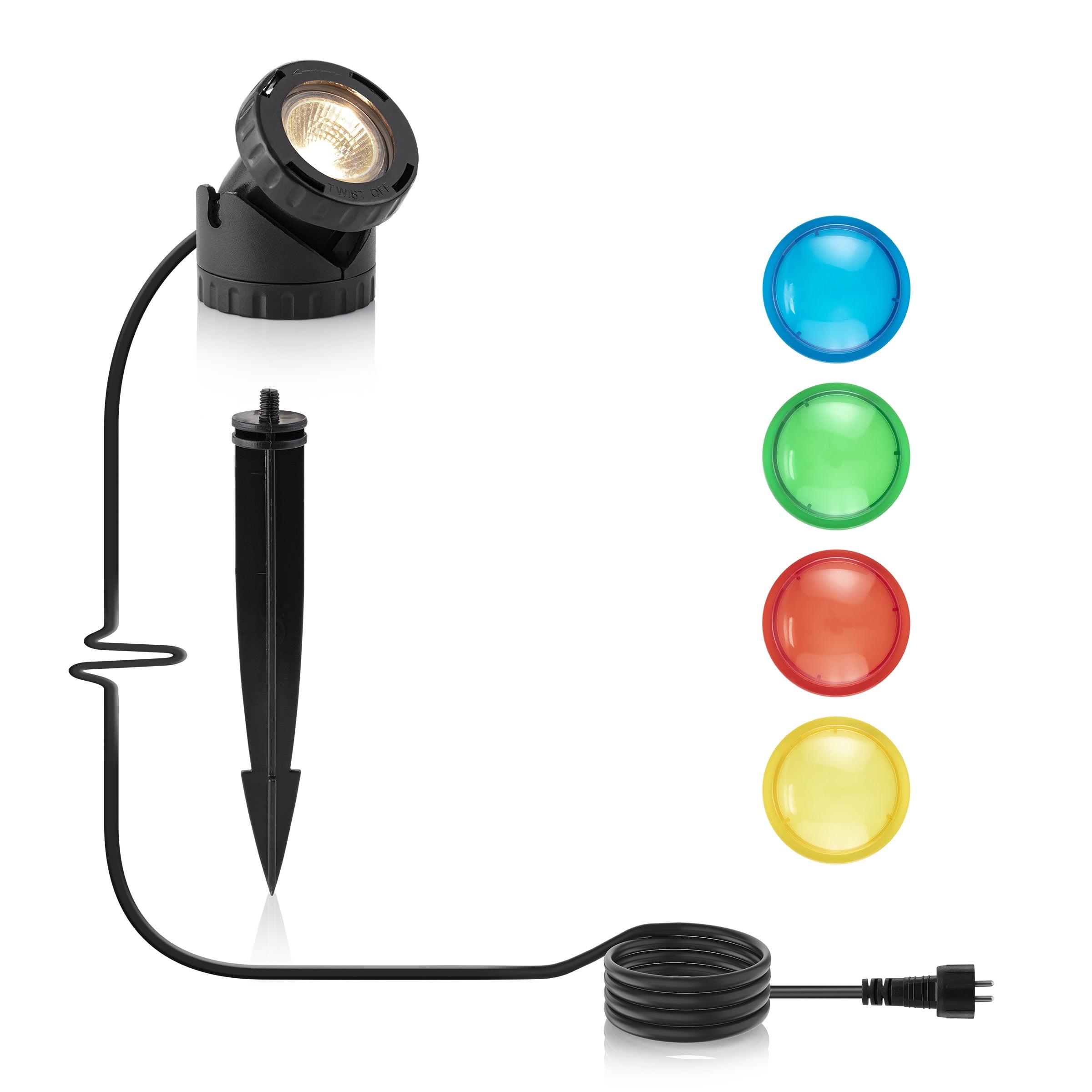 Black Plastic Outdoor Corded Landscape Spotlight with Colored Lenses