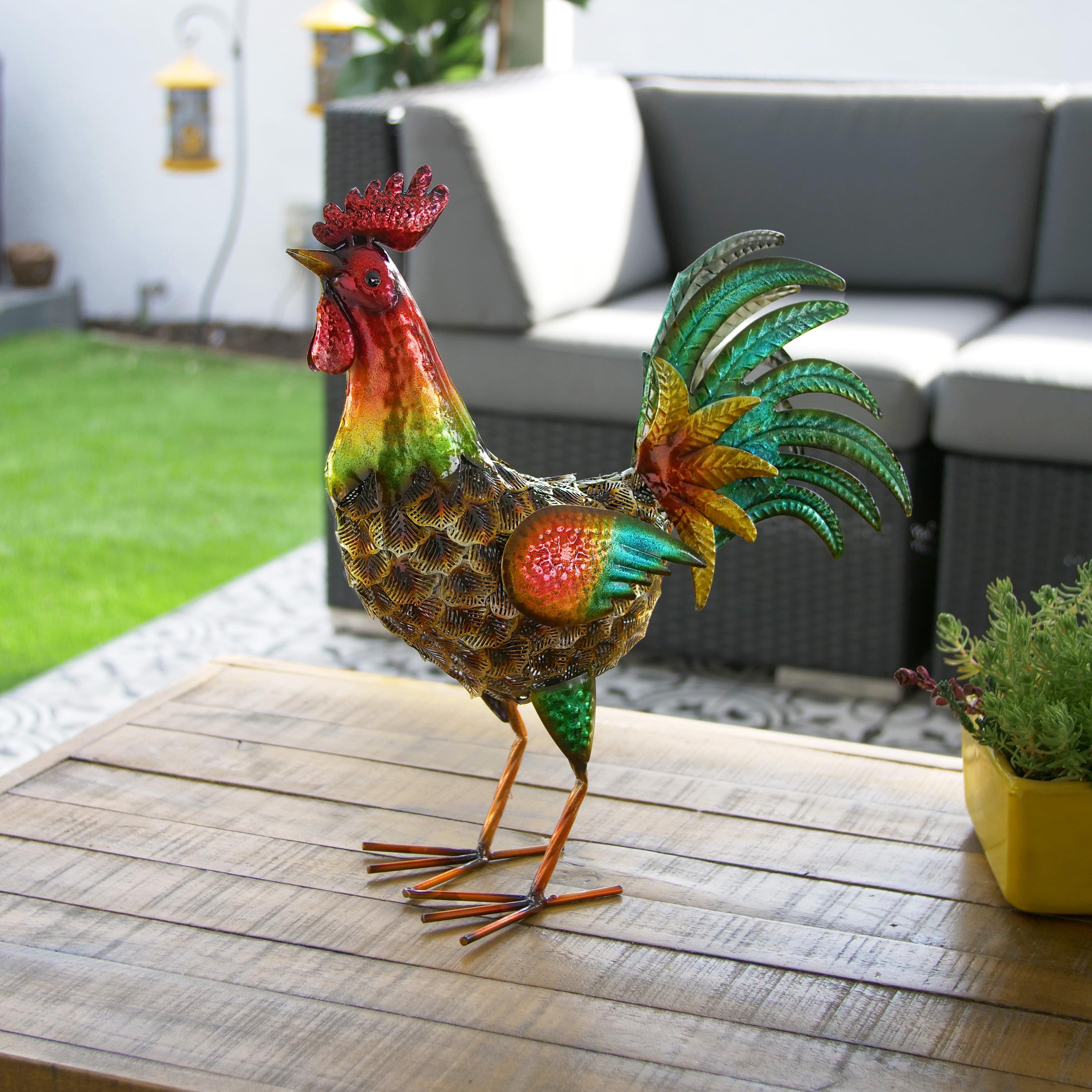 16" Multicolor Metal Rooster Garden Statue