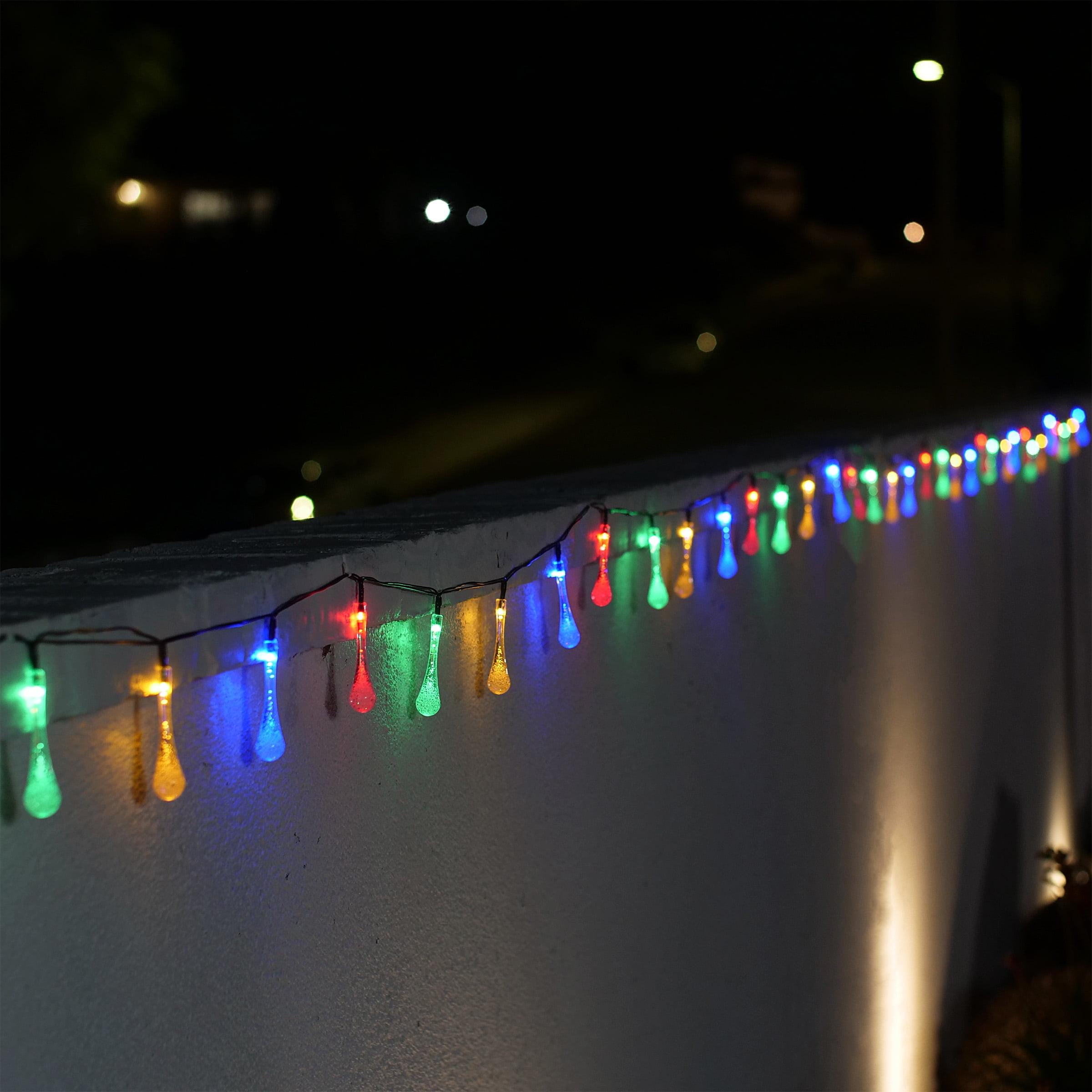 20ct Solar Powered Dual Function Teardrop Integrated LED Bulb String Lights - Black Wire - Alpine Corporation