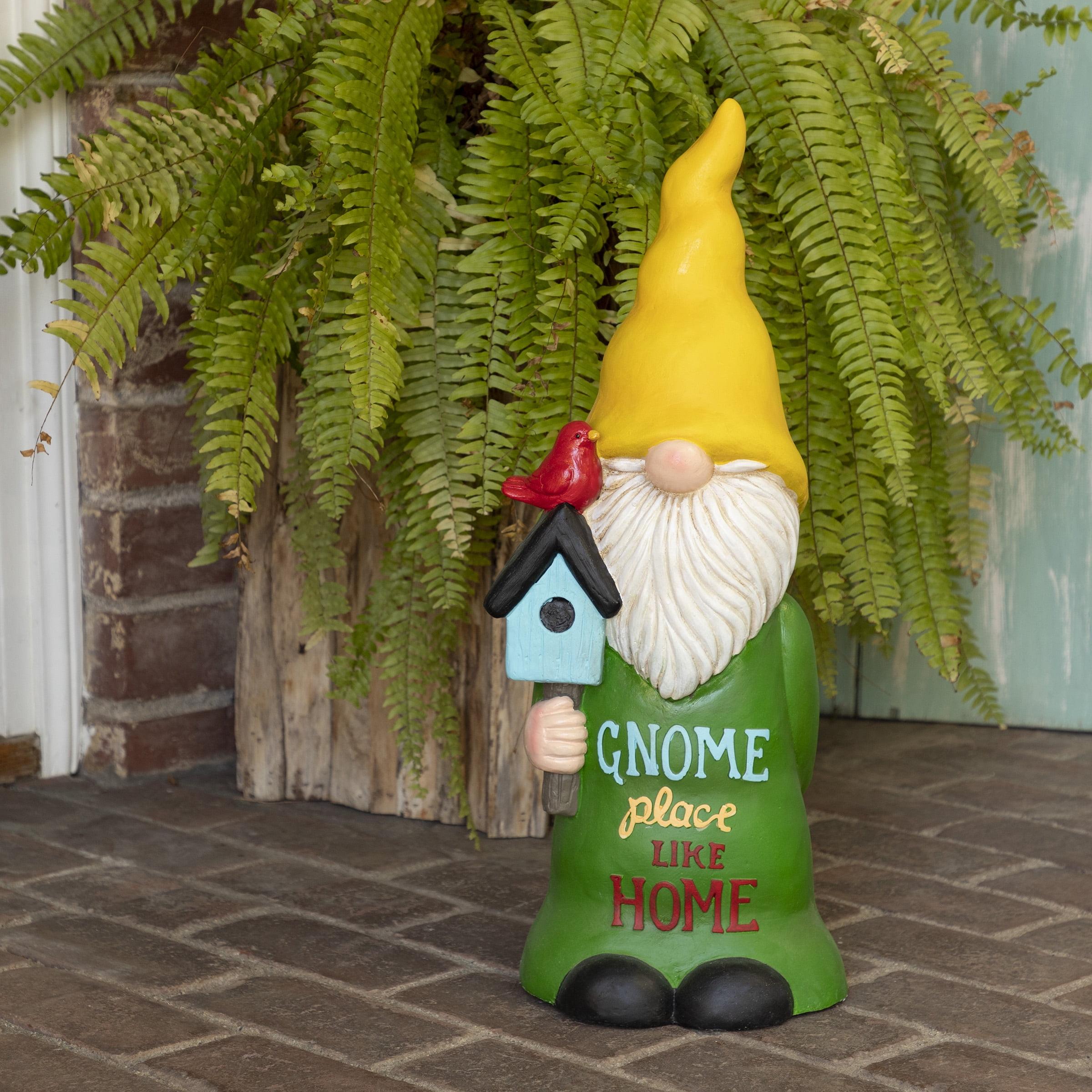 24" Magnesium Oxide "Gnome Place Like Home" Indoor/Outdoor Garden Gnome Statue Green/Yellow - Alpine Corporation