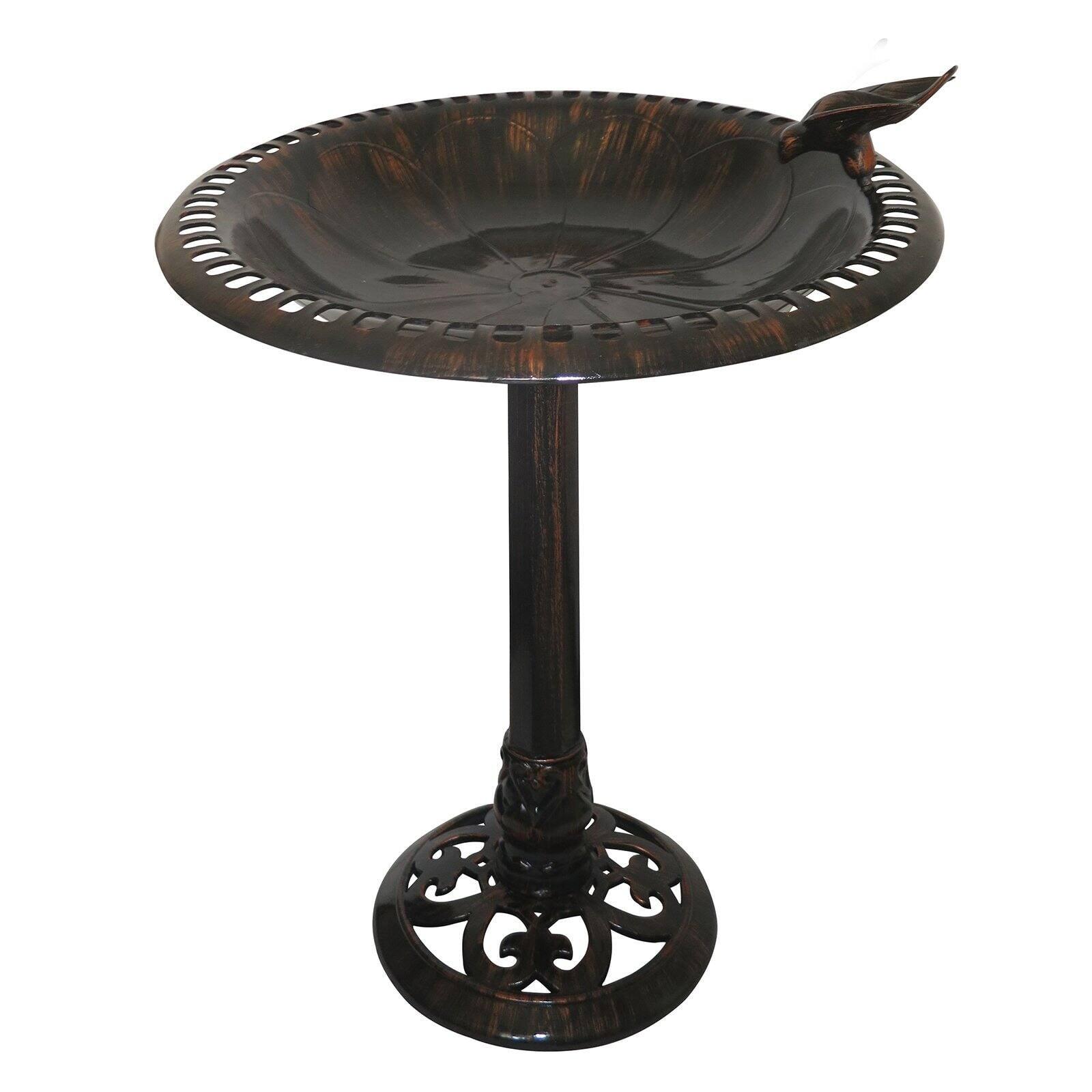 Bronze Plastic Bird Bath with Bird Figurine, 27-Inch