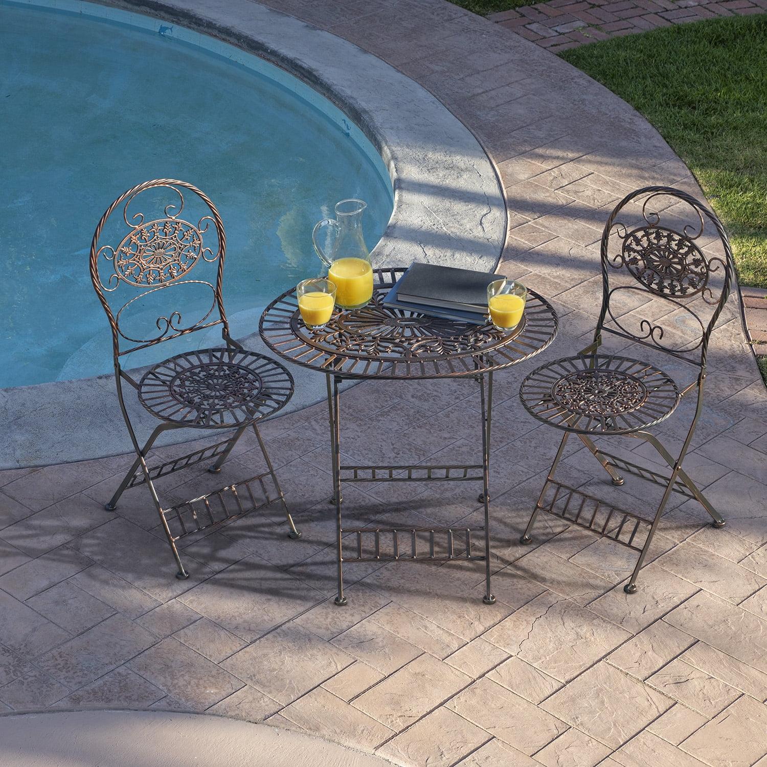 Bronze Floral 3-Piece Metal Outdoor Bistro Set