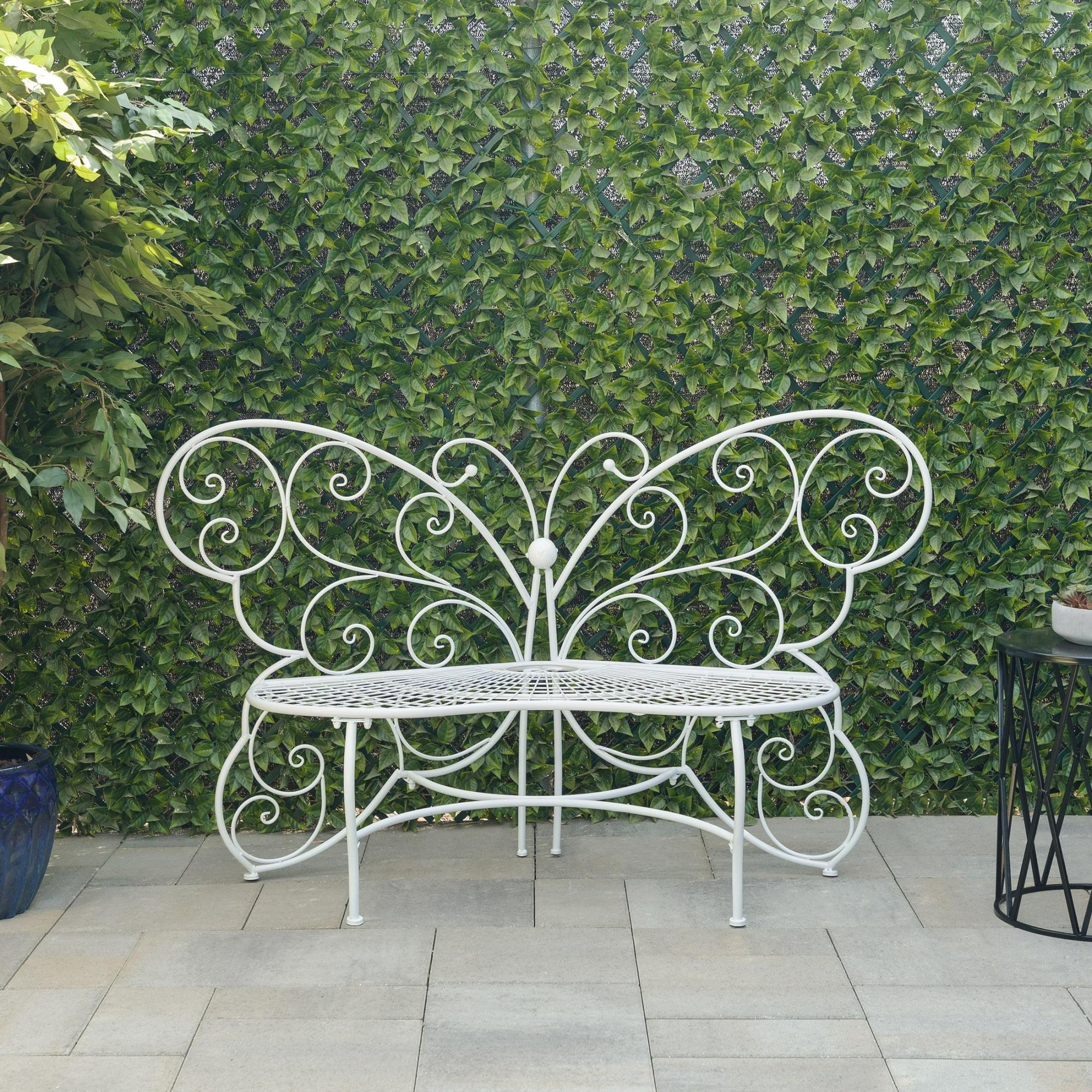 38" x 62" Metal Butterfly Outdoor Bench White - Alpine Corporation: Weather-Resistant, Garden Seating