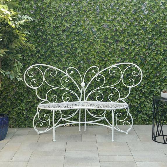 38" x 62" Metal Butterfly Outdoor Bench White - Alpine Corporation: Weather-Resistant, Garden Seating
