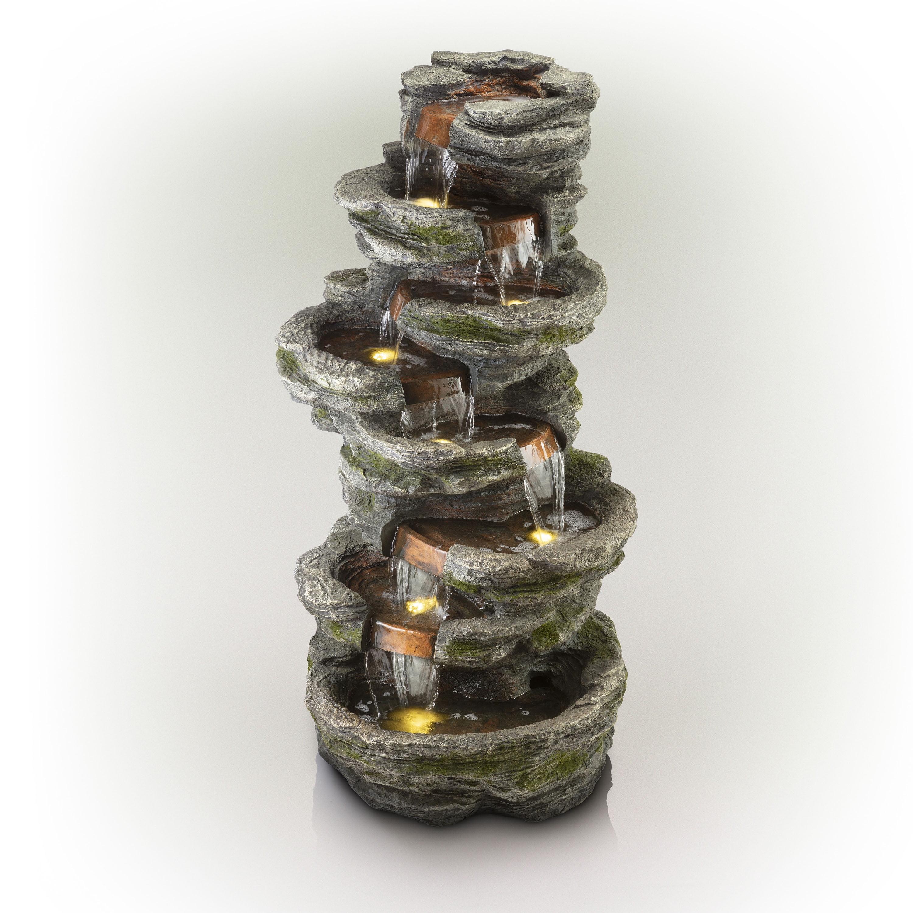 Alpine Corporation 8-Tier Rainforest Rock Water Fountain with LED Lights