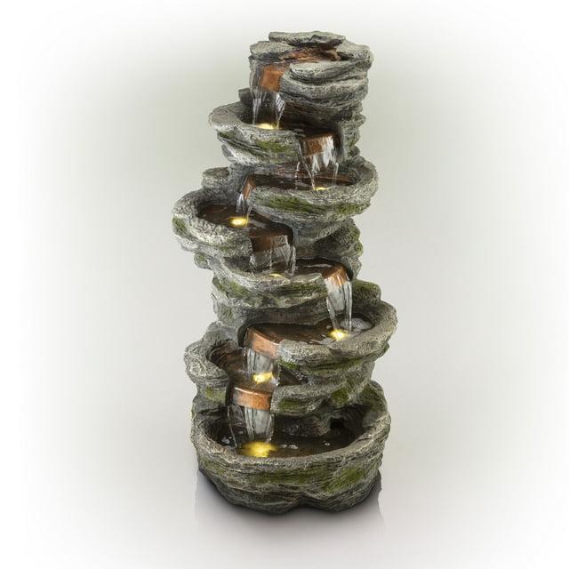Alpine Corporation 8-Tier Rainforest Rock Water Fountain with LED Lights