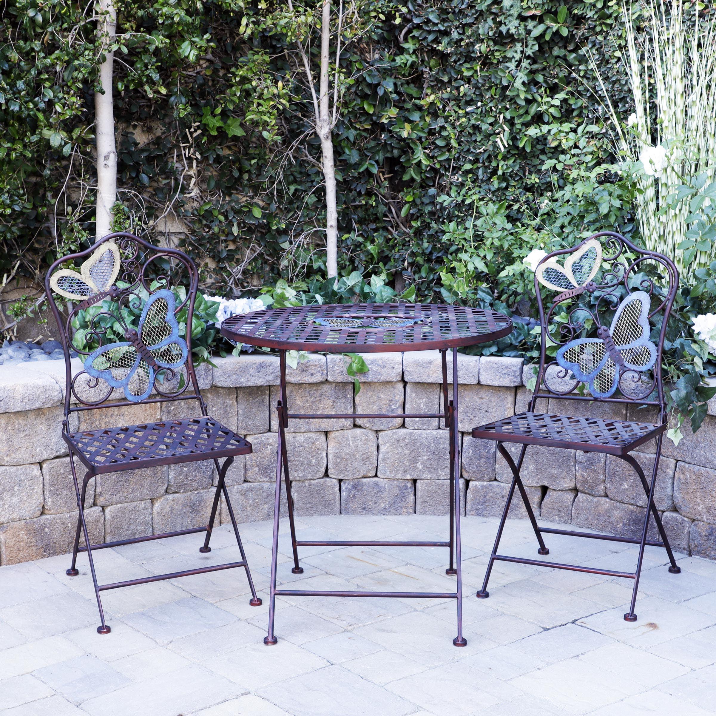 Bronze Butterfly Design 3-Piece Folding Bistro Set