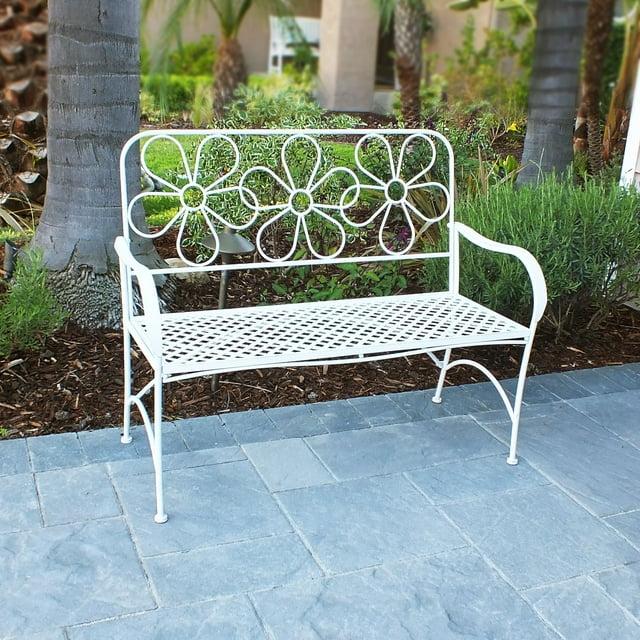 36" x 45" Daisy Metal Garden Bench White - Alpine Corporation