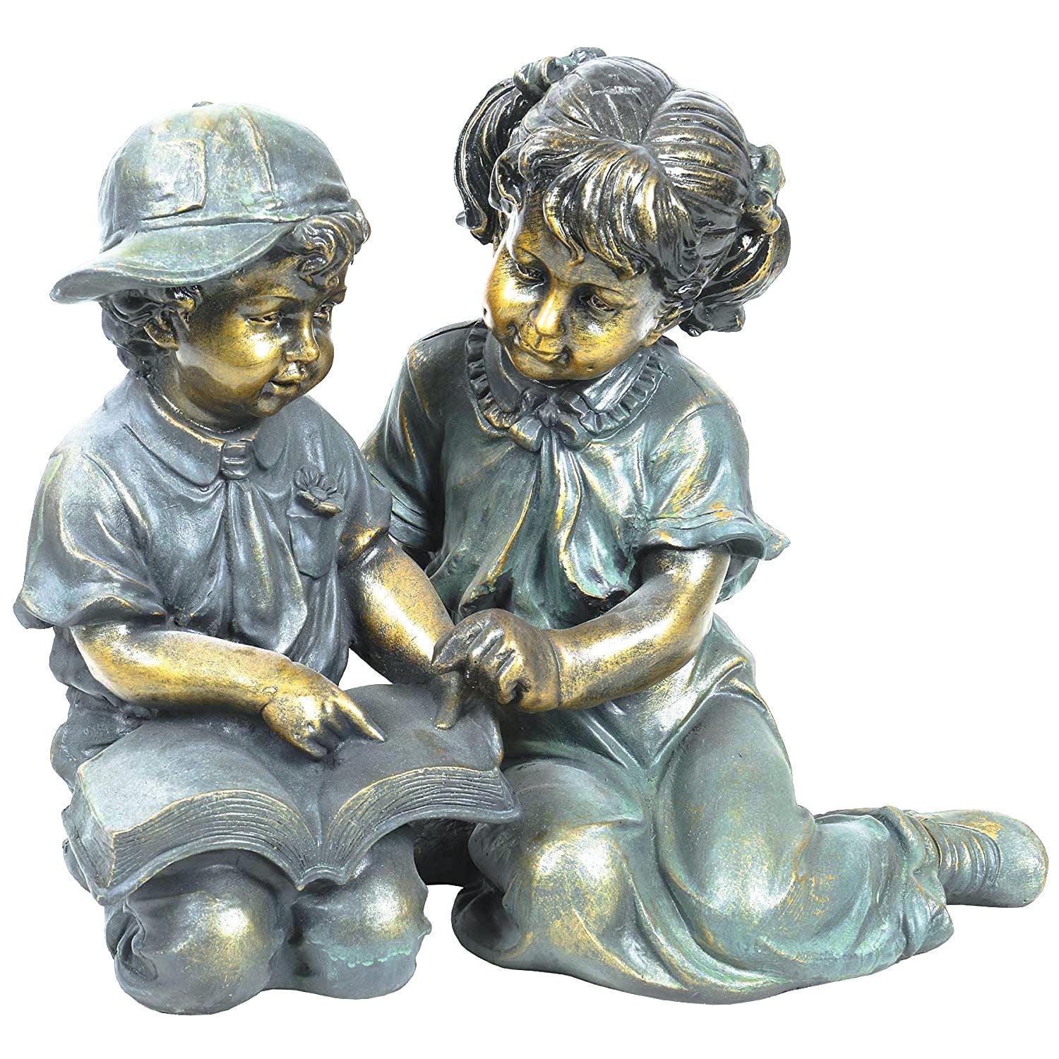 Alpine Corporation Girl and Boy Reading Statue Set, Includes 2 Statues