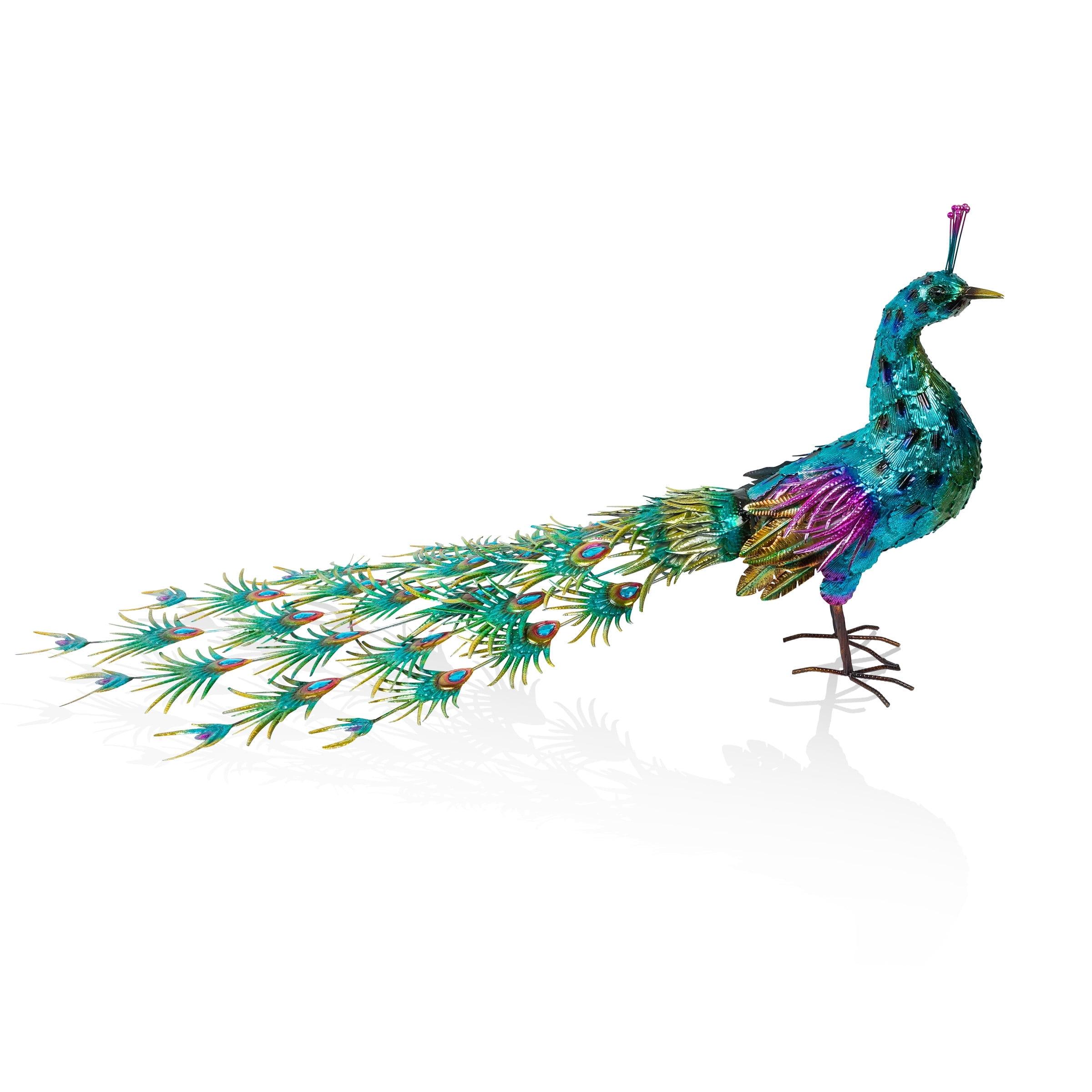 Alpine Corporation Jumbo Size Blue Majestic Tail Down Peacock Décor: 53"L Iron Garden Statue