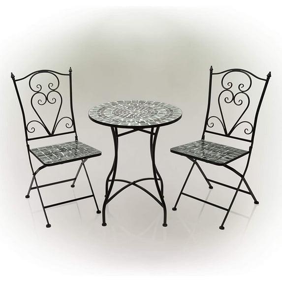 Alpine Corporation 3-Piece Metal Mosaic Tile Bistro Set, Green & Black