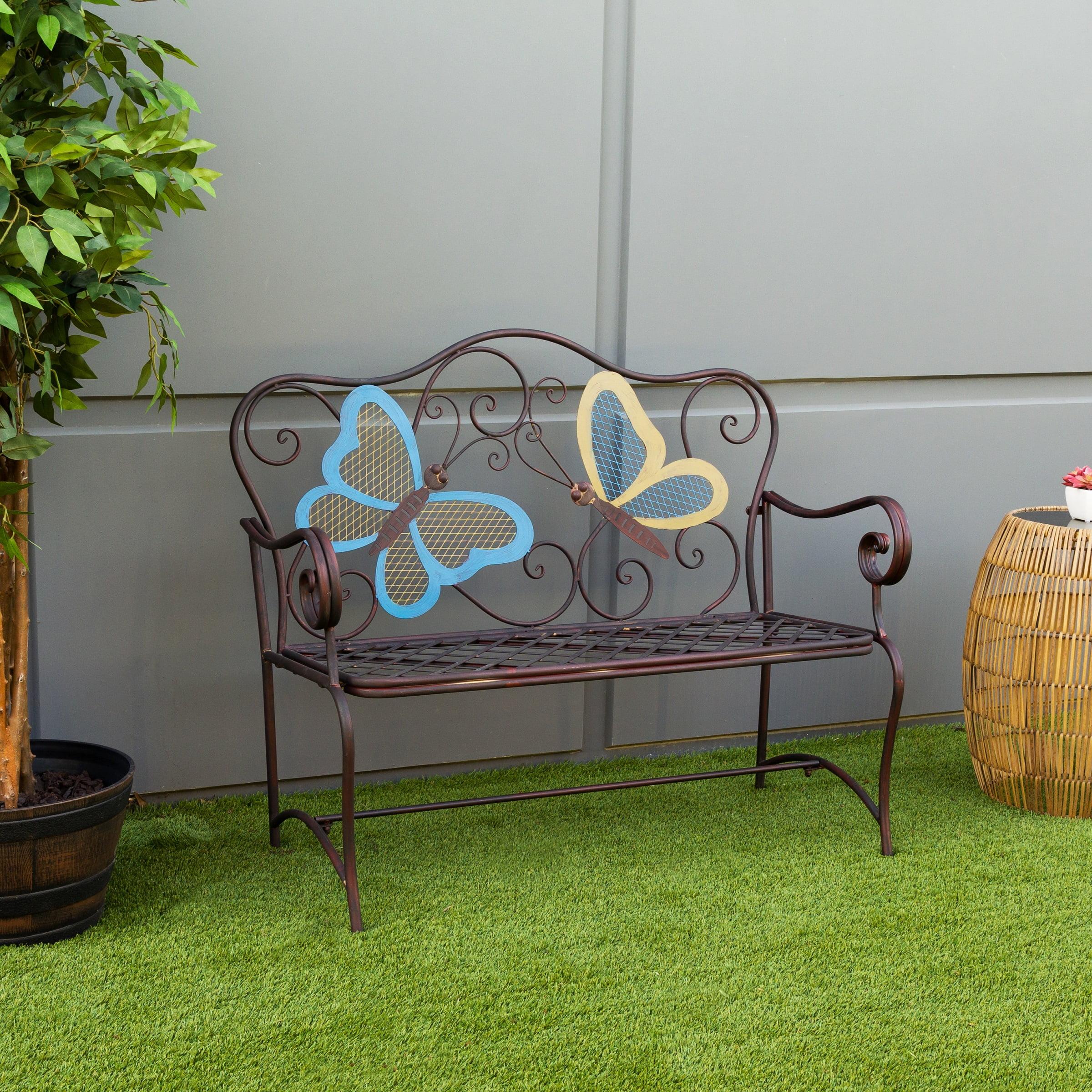 Rustic Bronze Iron Butterfly Garden Bench - 46" Length