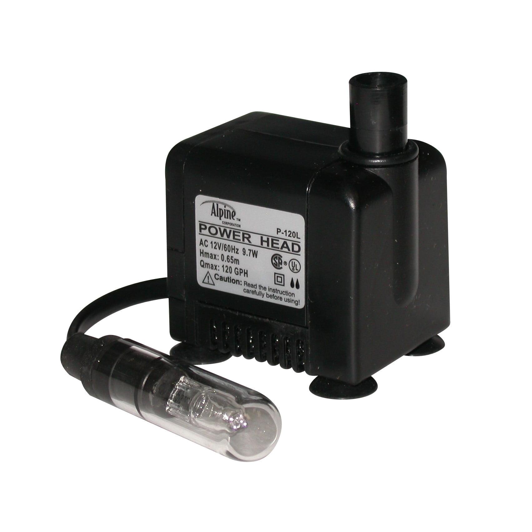 Alpine Corporation Submersible 95 GPH Fountain Pump with 5W Halogen Light for Outdoor Fountains, Birdbaths, Ponds, and Garden Water Features