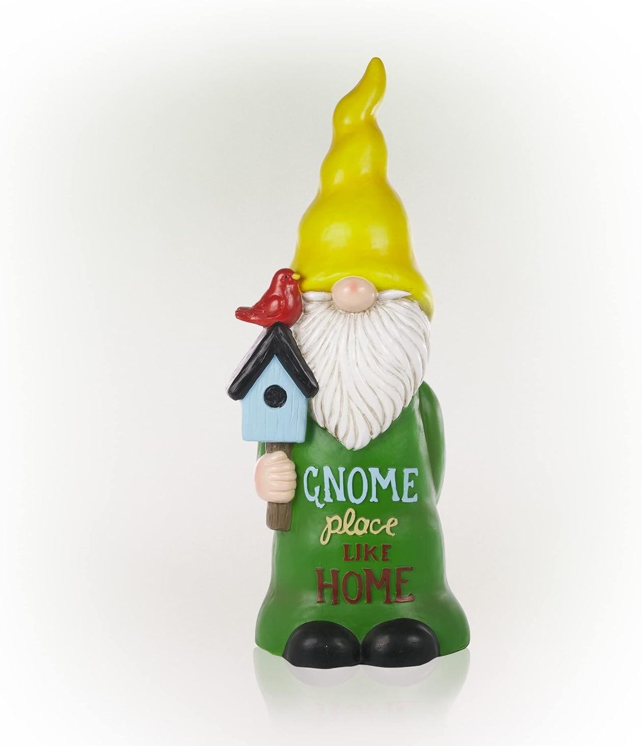 24" Magnesium Oxide "Gnome Place Like Home" Indoor/Outdoor Garden Gnome Statue Green/Yellow - Alpine Corporation