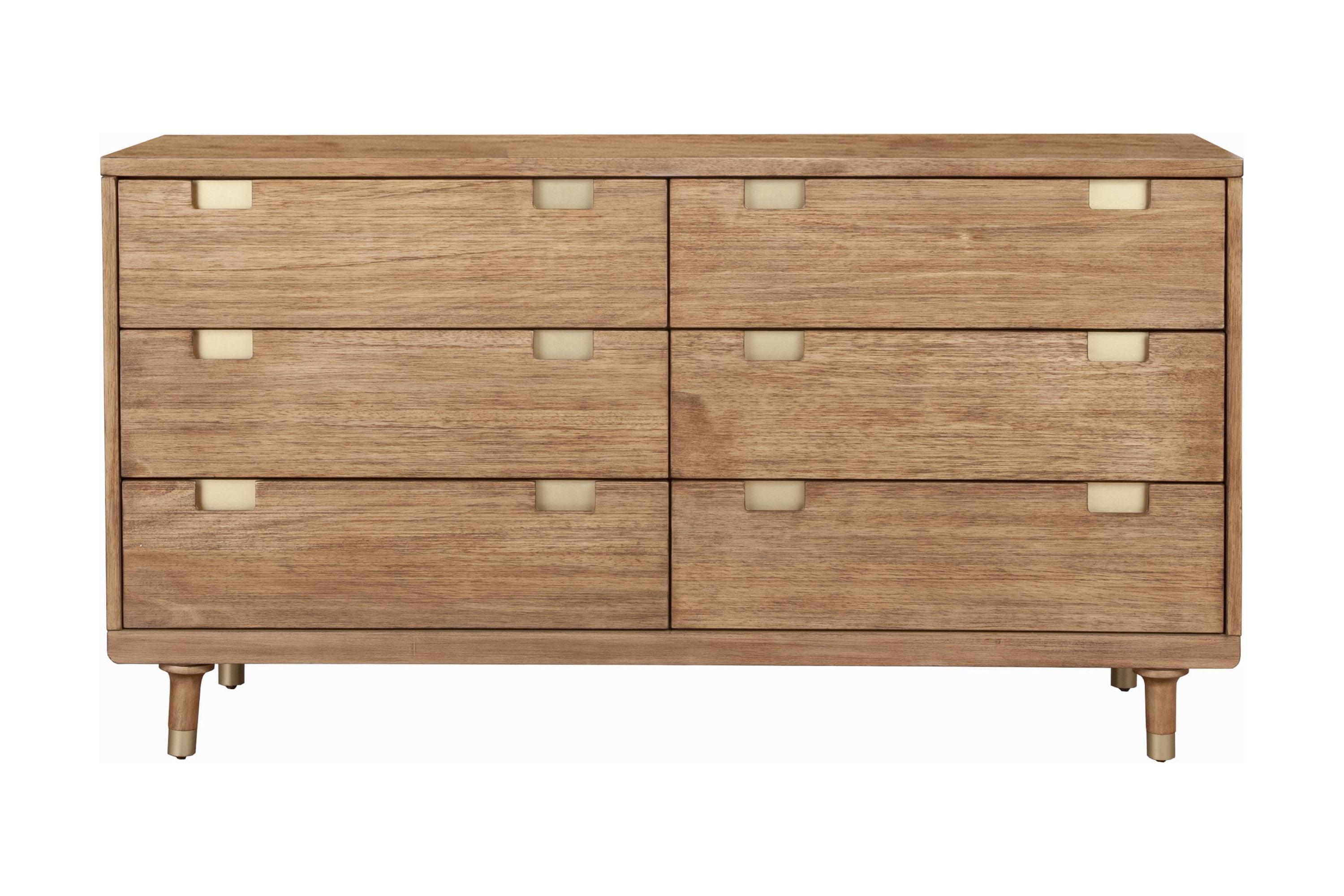 Easton Mid-Century Transitional Brown Double Dresser with Dovetail Drawers