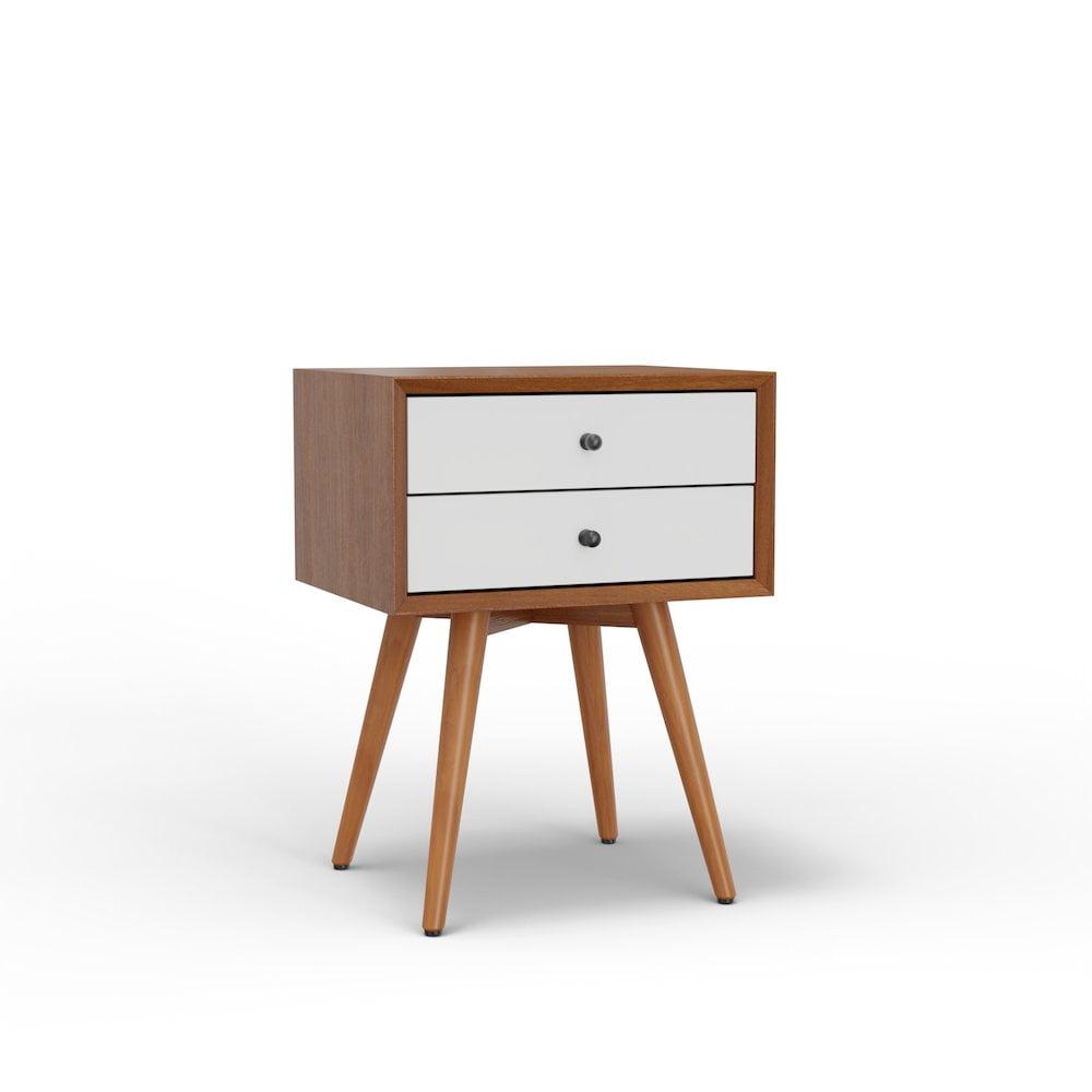 Flynn Acorn and White 2-Drawer Mid-Century Modern Nightstand